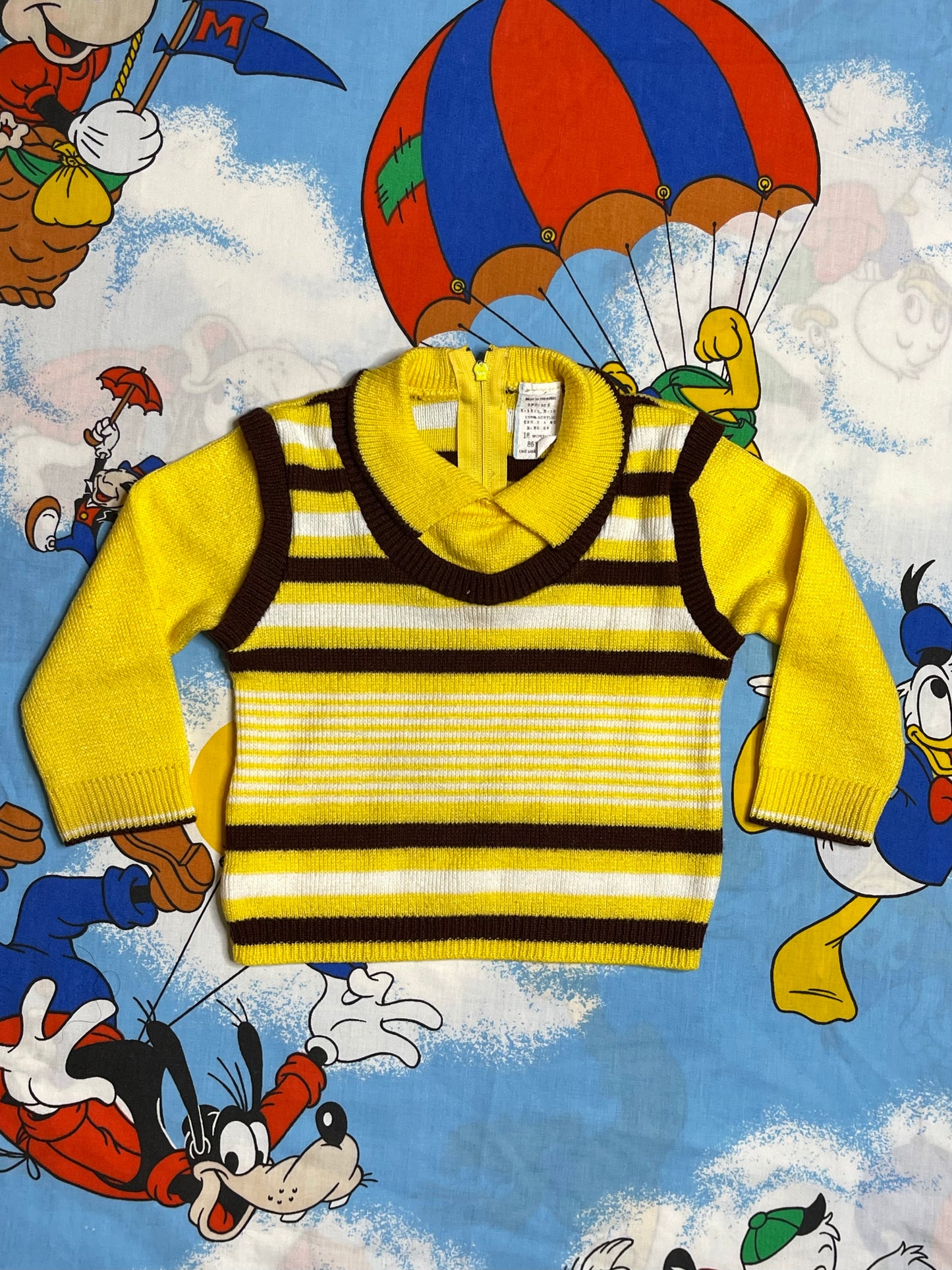 Vintage Yellow Brown Striped Knit Sweater Vest Sz 18M