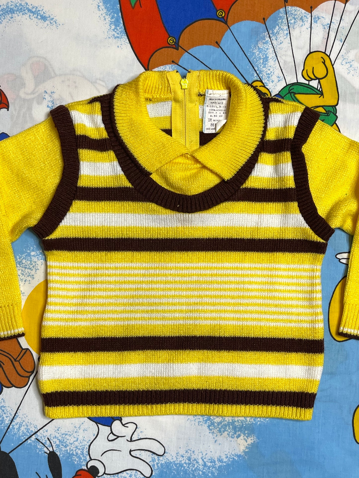 Vintage Yellow Brown Striped Knit Sweater Vest Sz 18M