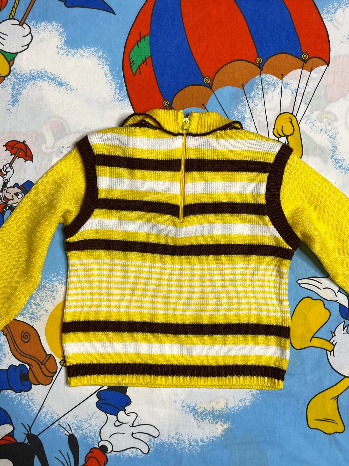 Vintage Yellow Brown Striped Knit Sweater Vest Sz 18M