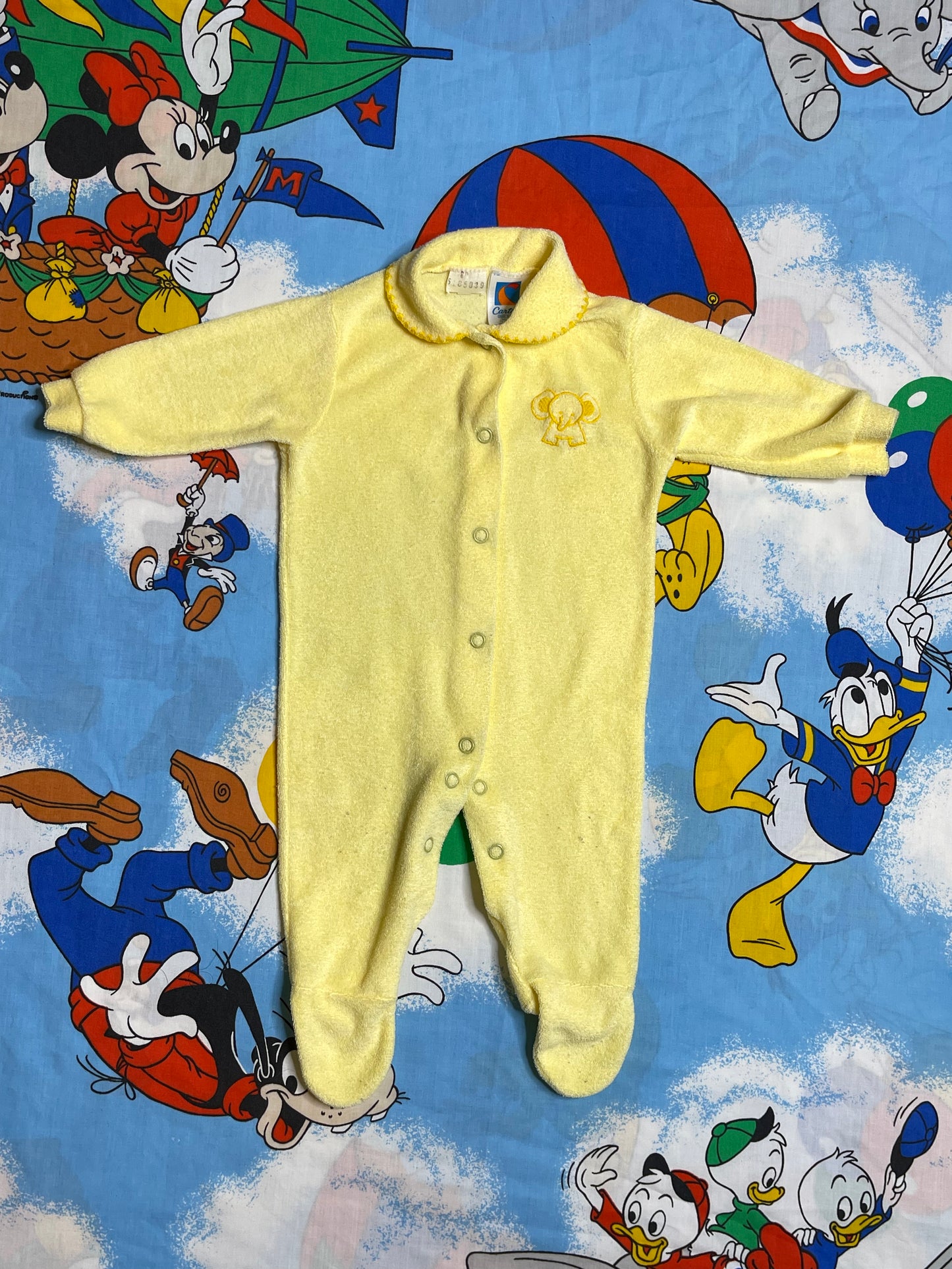 Vintage Charter's Yellow Terrycloth Elephant Onesie Sz M