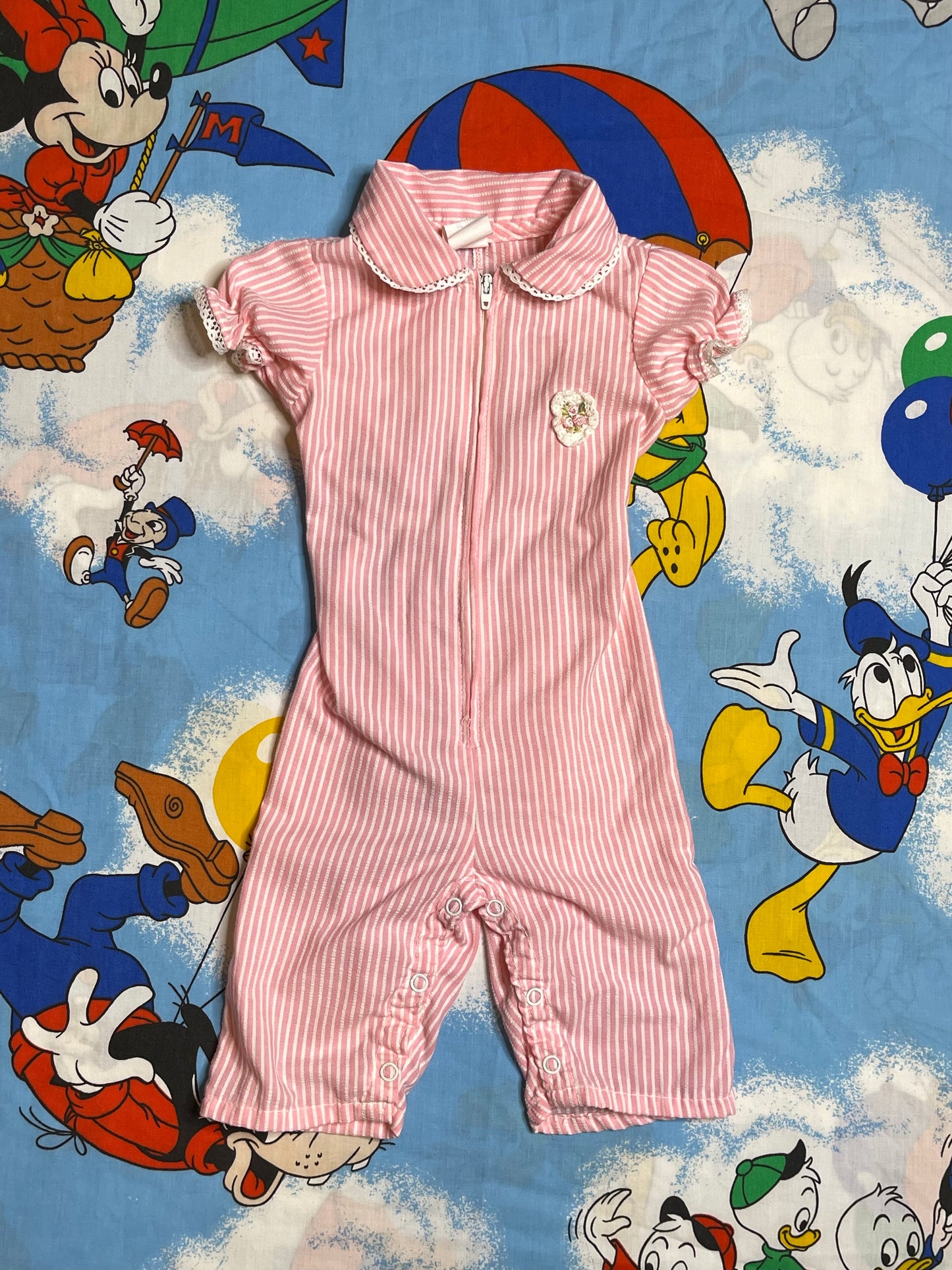 Vintage Pink Striped Romper Jumpsuit Sz 9M