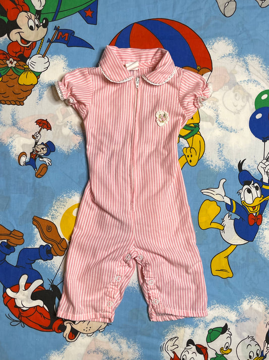 Vintage Pink Striped Romper Jumpsuit Sz 9M