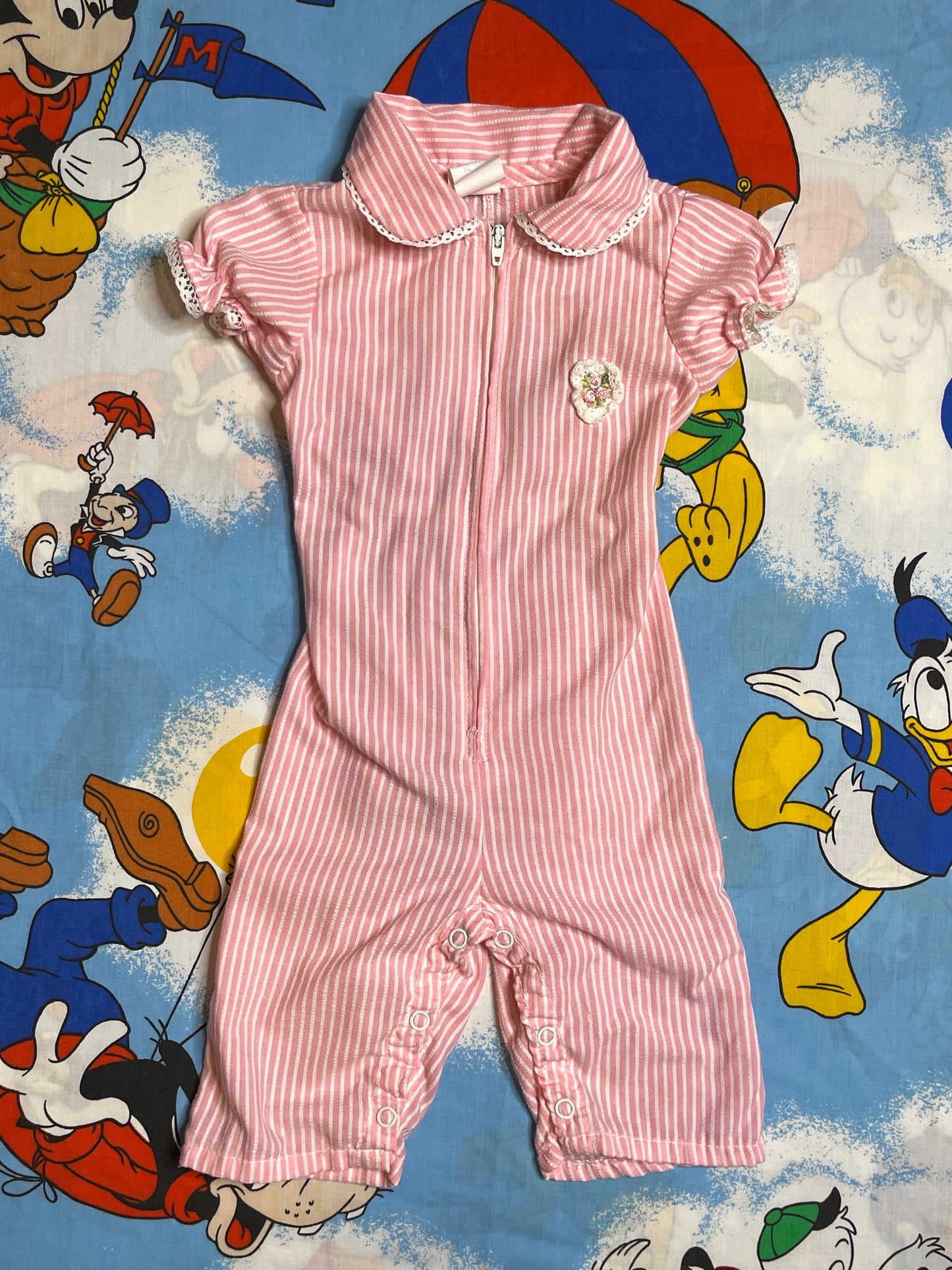 Vintage Pink Striped Romper Jumpsuit Sz 9M
