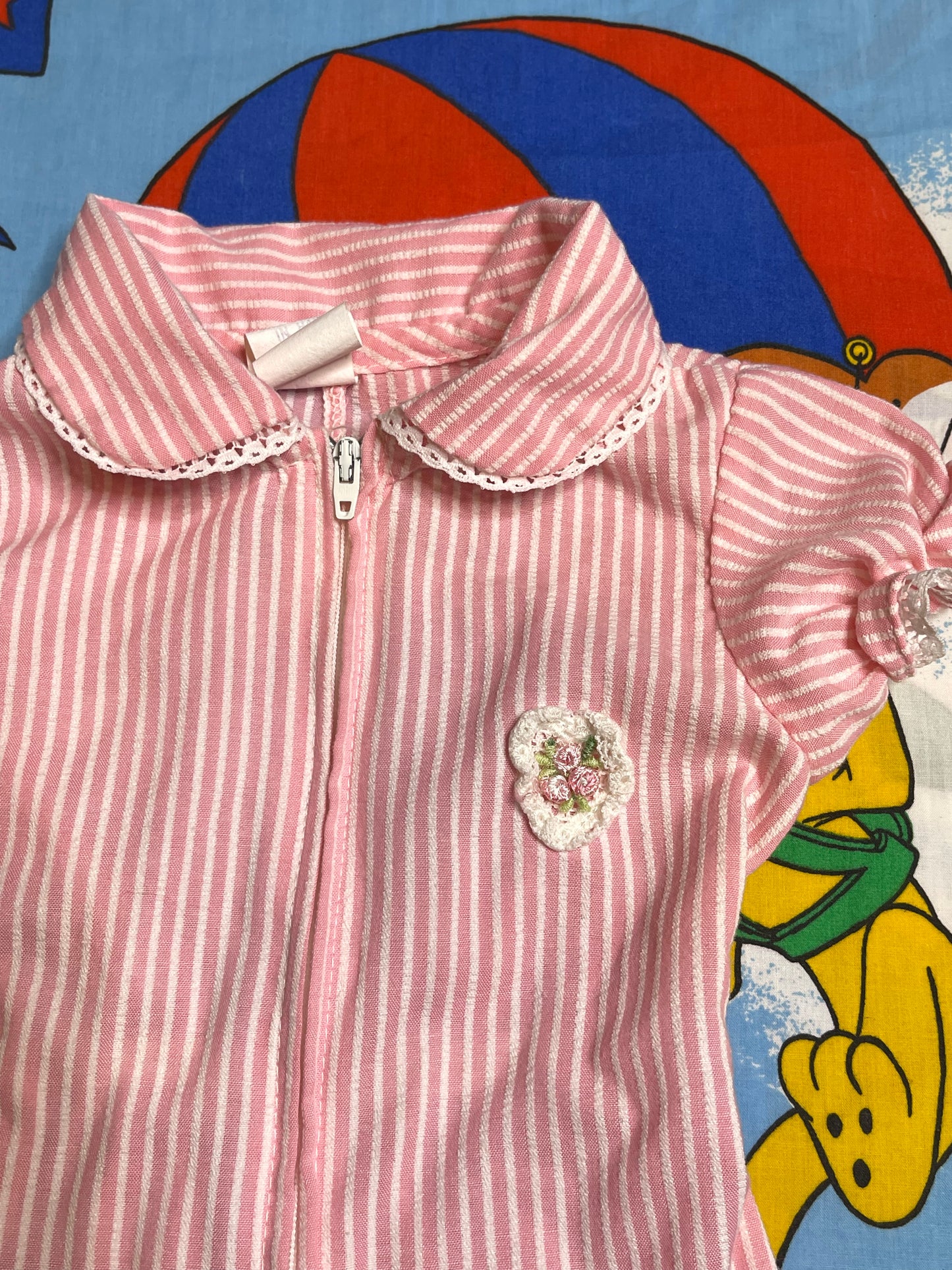 Vintage Pink Striped Romper Jumpsuit Sz 9M