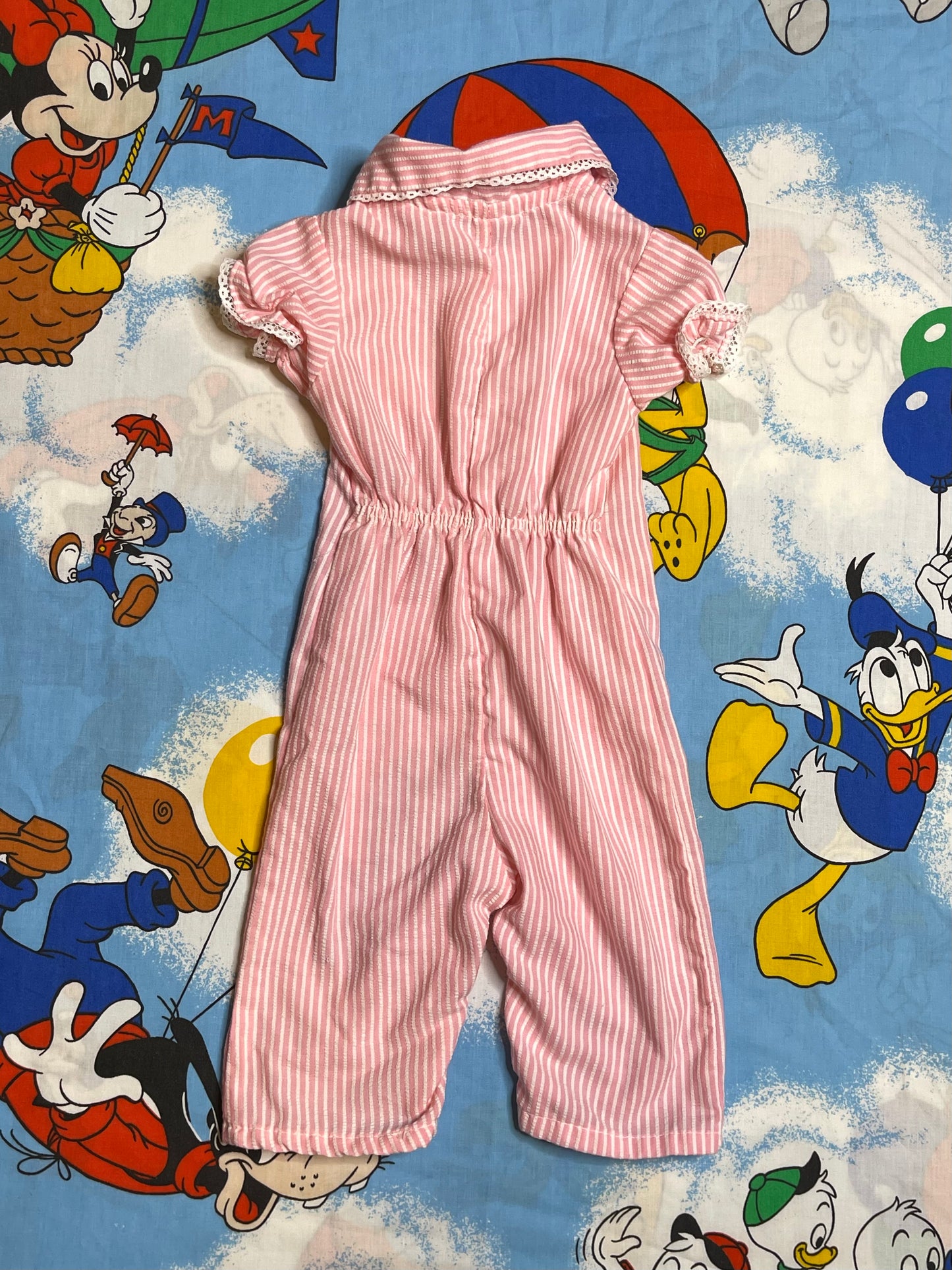 Vintage Pink Striped Romper Jumpsuit Sz 9M