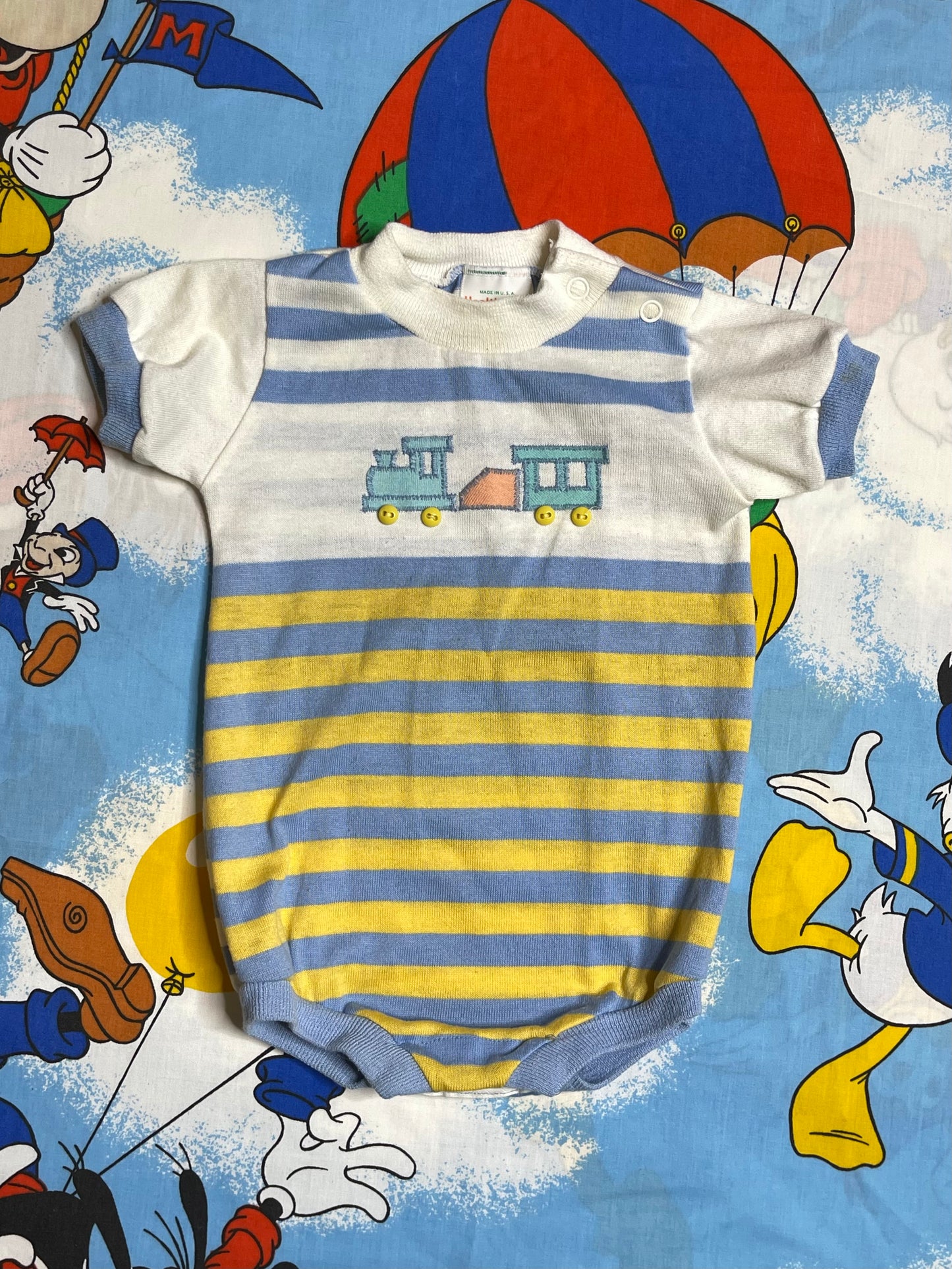 Vintage Striped Multi-Color Train Romper Sz 12M