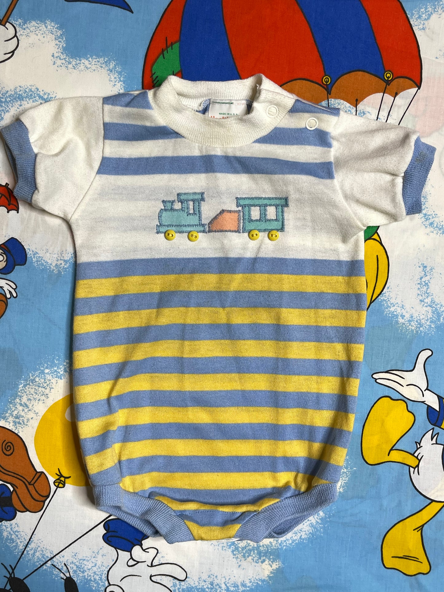 Vintage Striped Multi-Color Train Romper Sz 12M