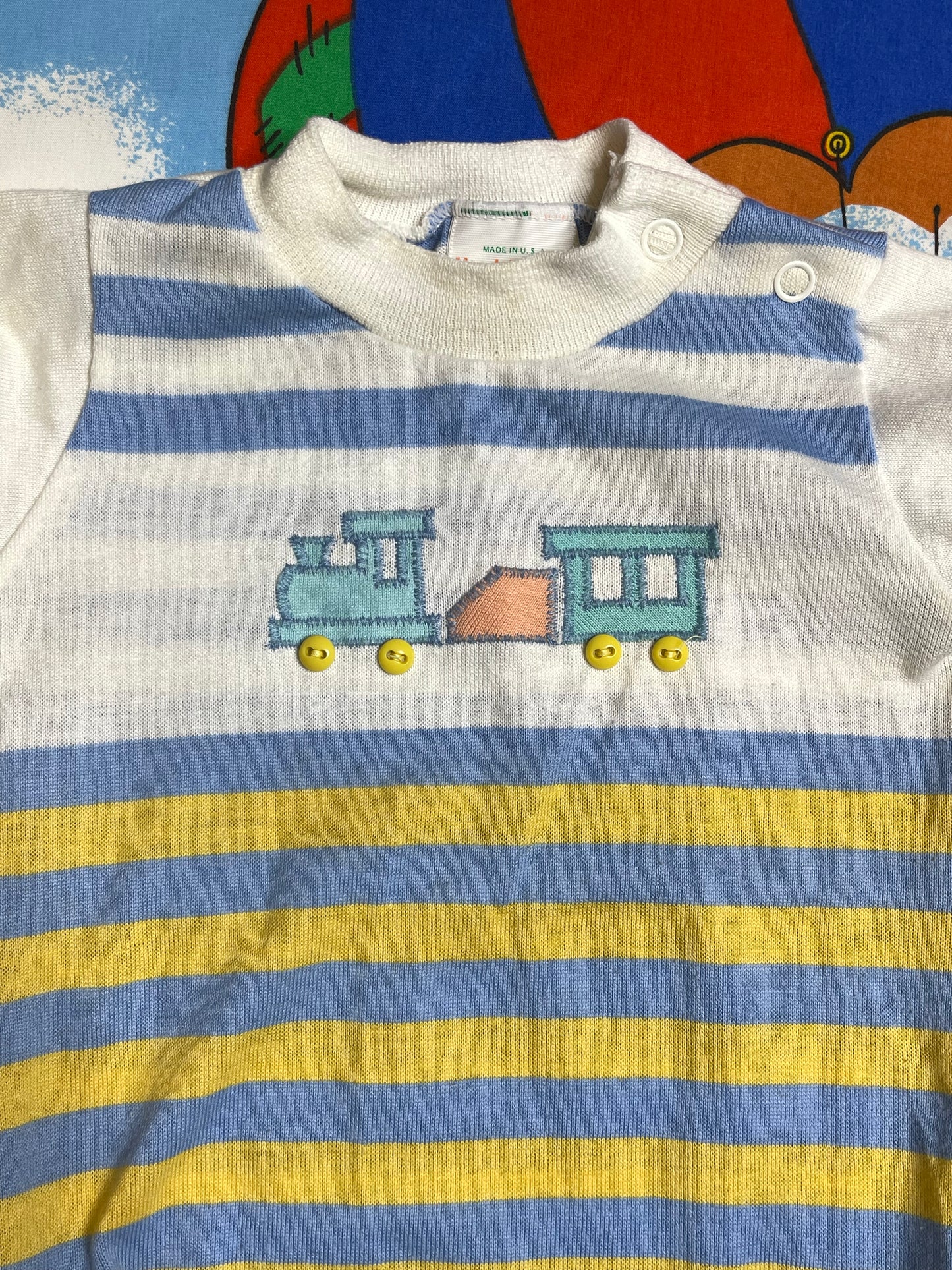 Vintage Striped Multi-Color Train Romper Sz 12M