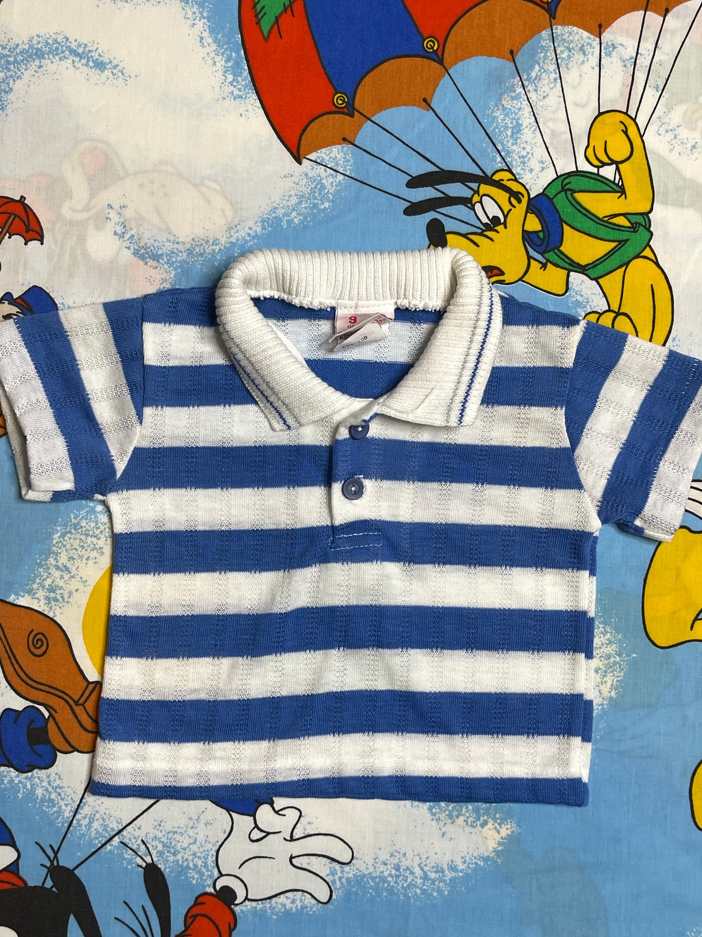 Vintage Blue & White Striped Knit Collared Top Sz 9M