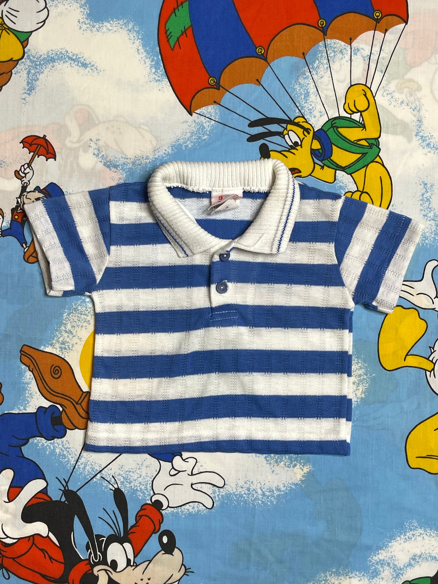 Vintage Blue & White Striped Knit Collared Top Sz 9M