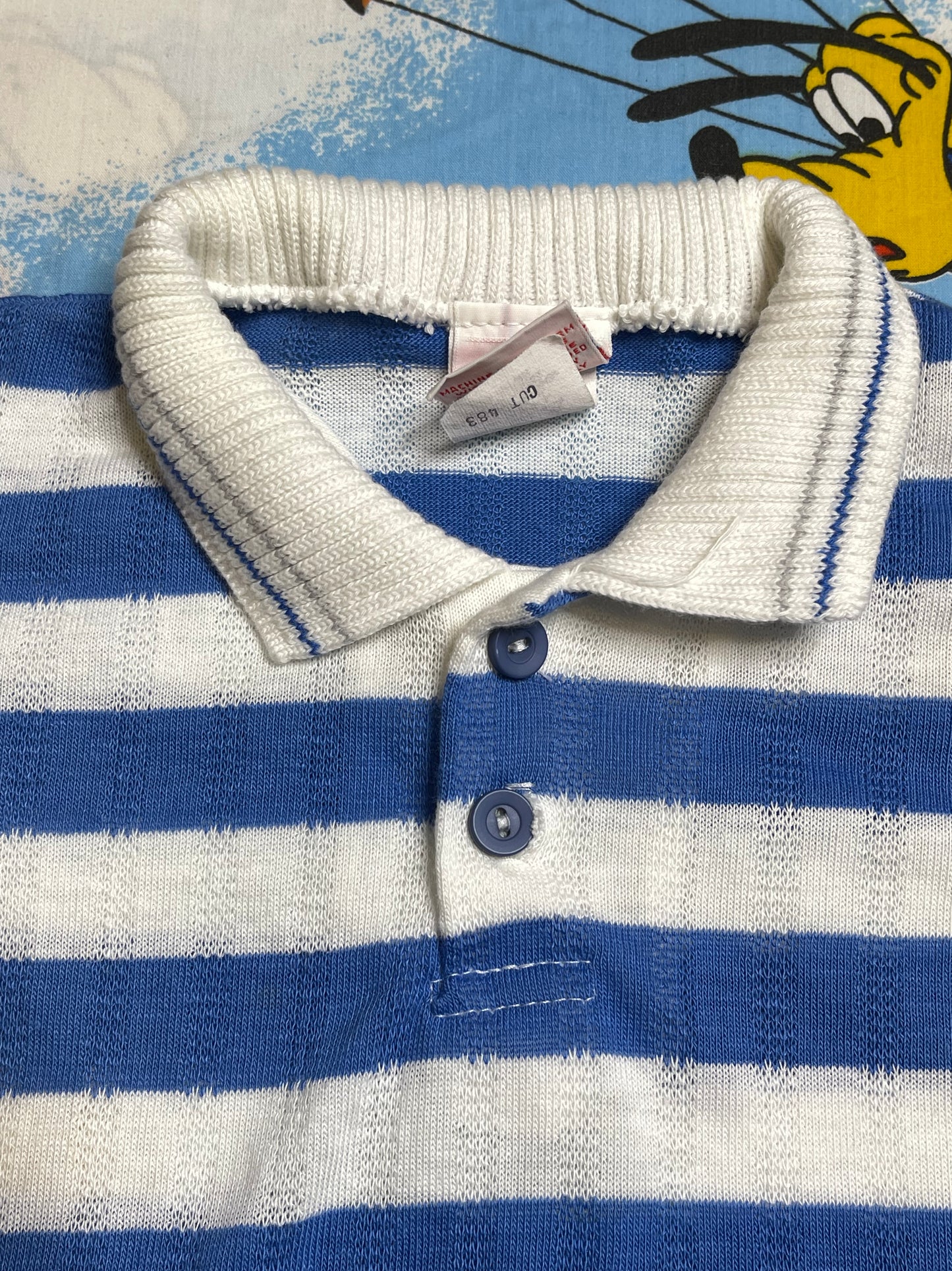 Vintage Blue & White Striped Knit Collared Top Sz 9M