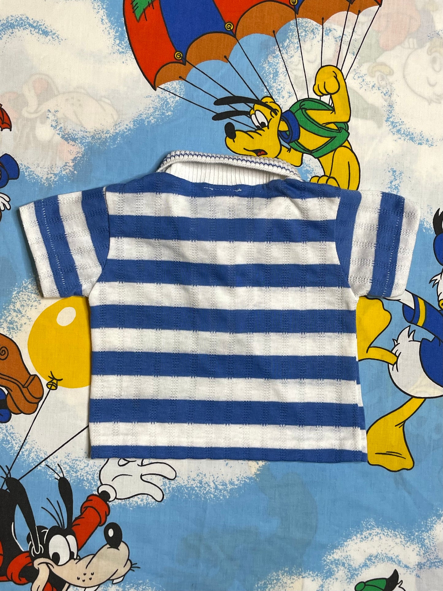 Vintage Blue & White Striped Knit Collared Top Sz 9M