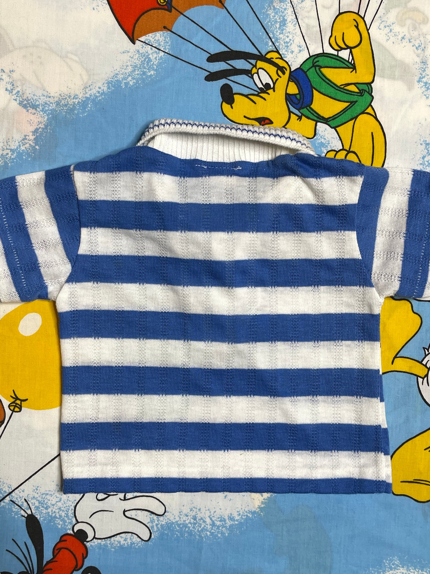 Vintage Blue & White Striped Knit Collared Top Sz 9M