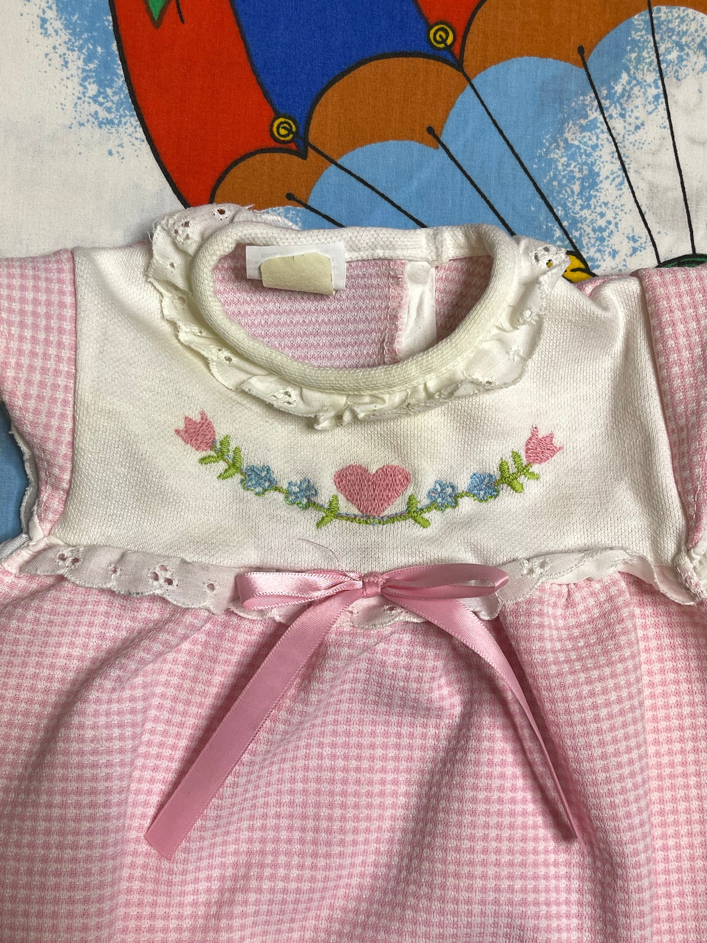 Vintage Pink Heart Gingham Spring Romper Sz 3M