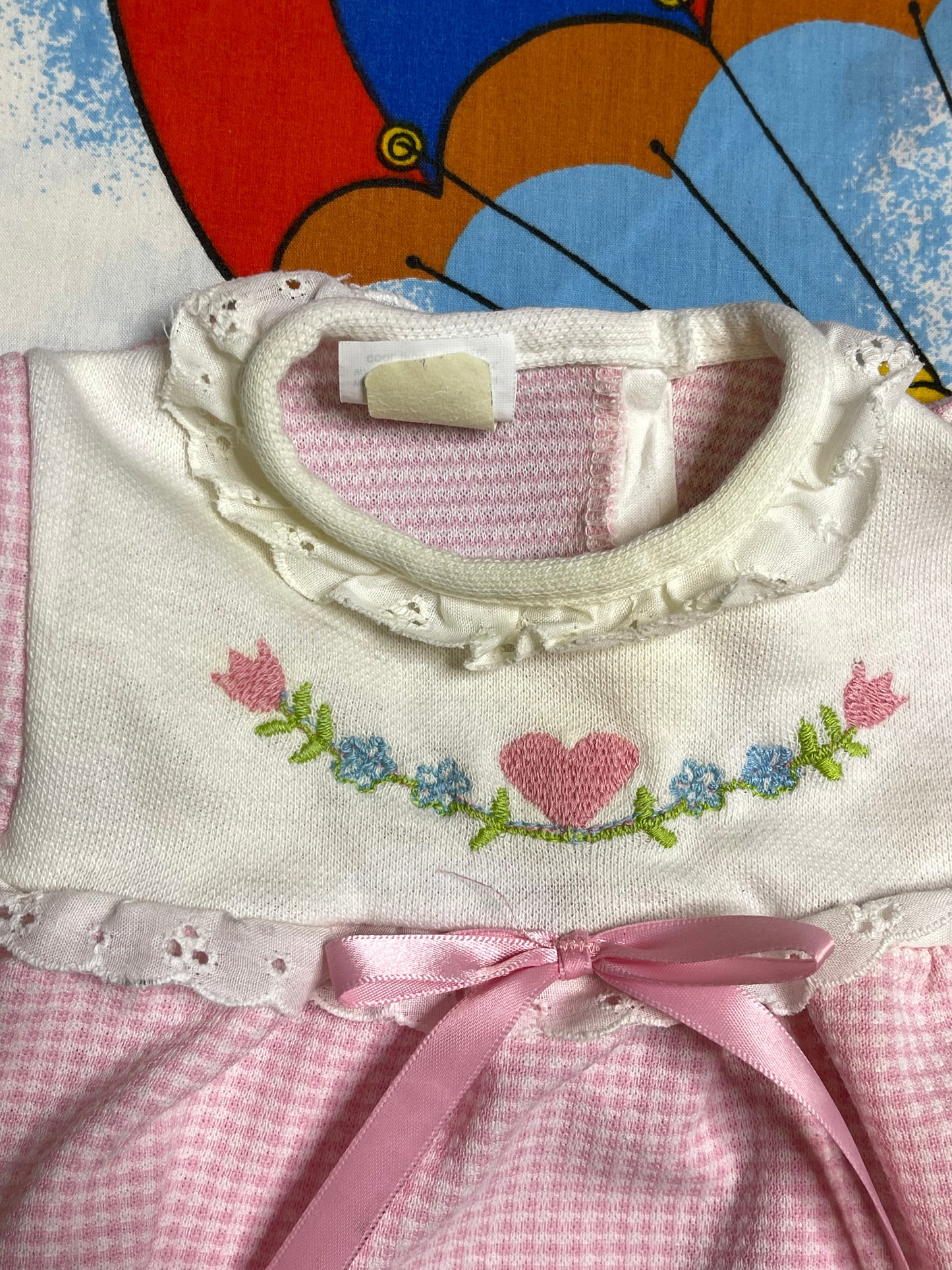 Vintage Pink Heart Gingham Spring Romper Sz 3M
