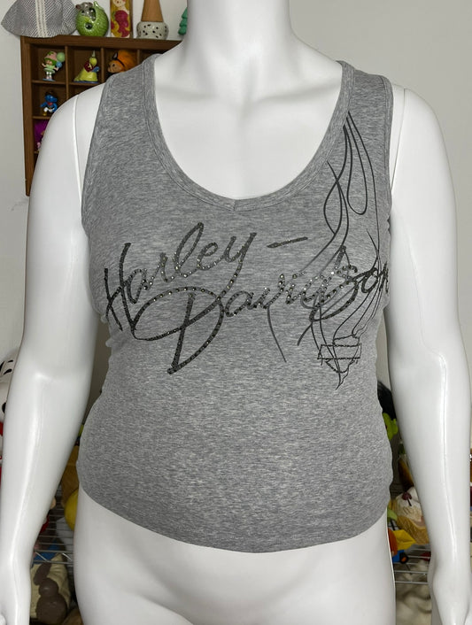 2000s Harley Davidson Grey Lace Up Tank Top Sz L/XL