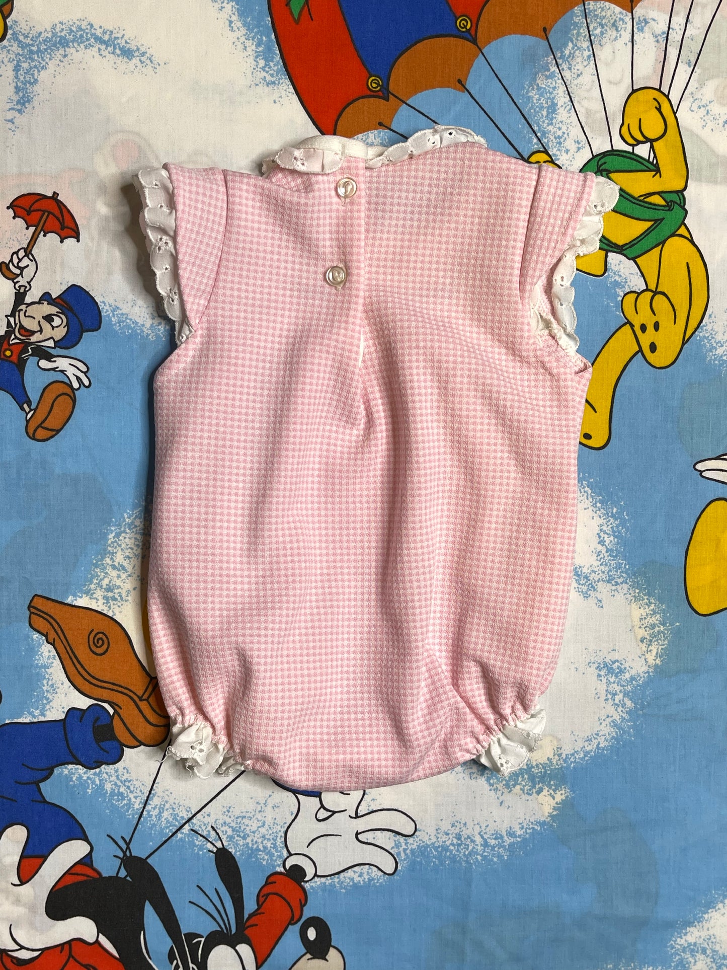 Vintage Pink Heart Gingham Spring Romper Sz 3M