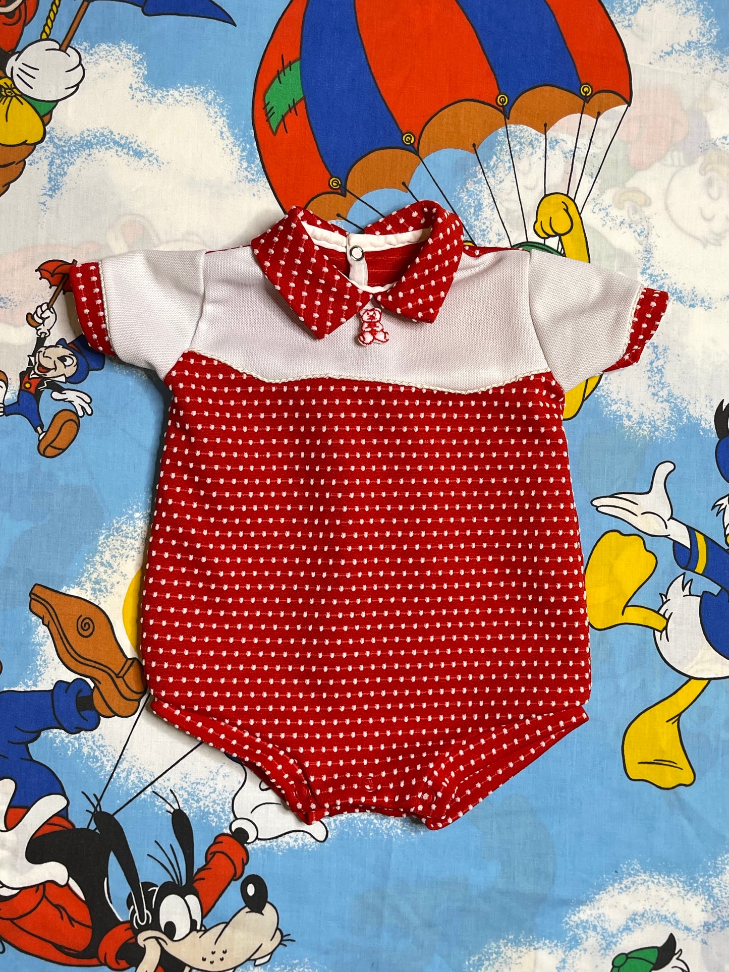 Vintage Red Polka Dot Bear Romper Sz 6M