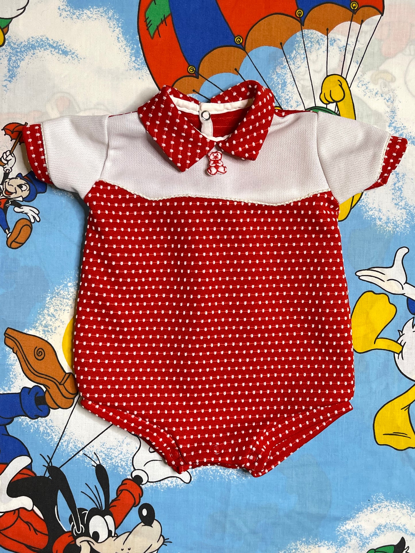 Vintage Red Polka Dot Bear Romper Sz 6M
