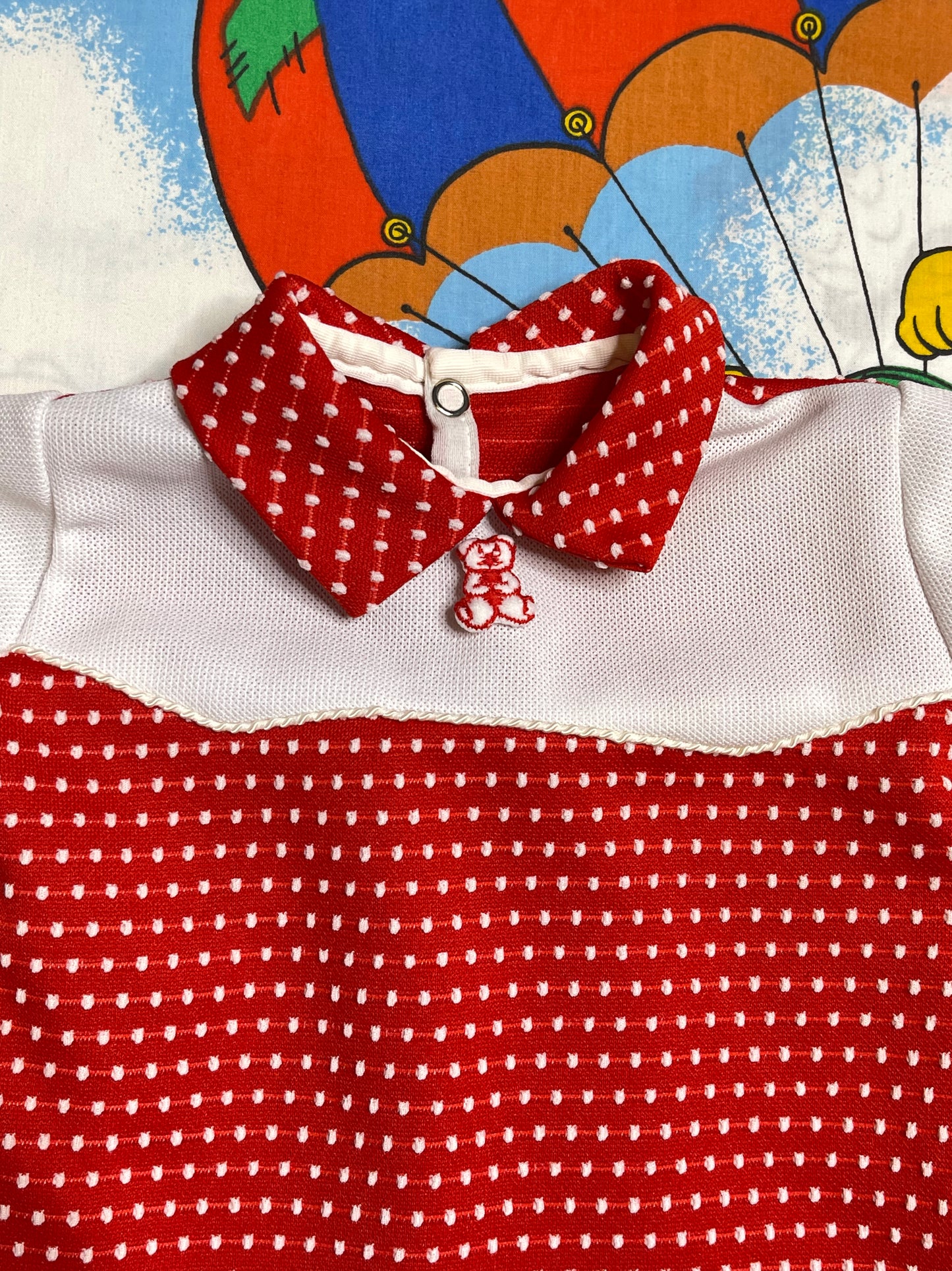 Vintage Red Polka Dot Bear Romper Sz 6M