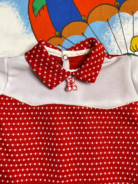 Vintage Red Polka Dot Bear Romper Sz 6M