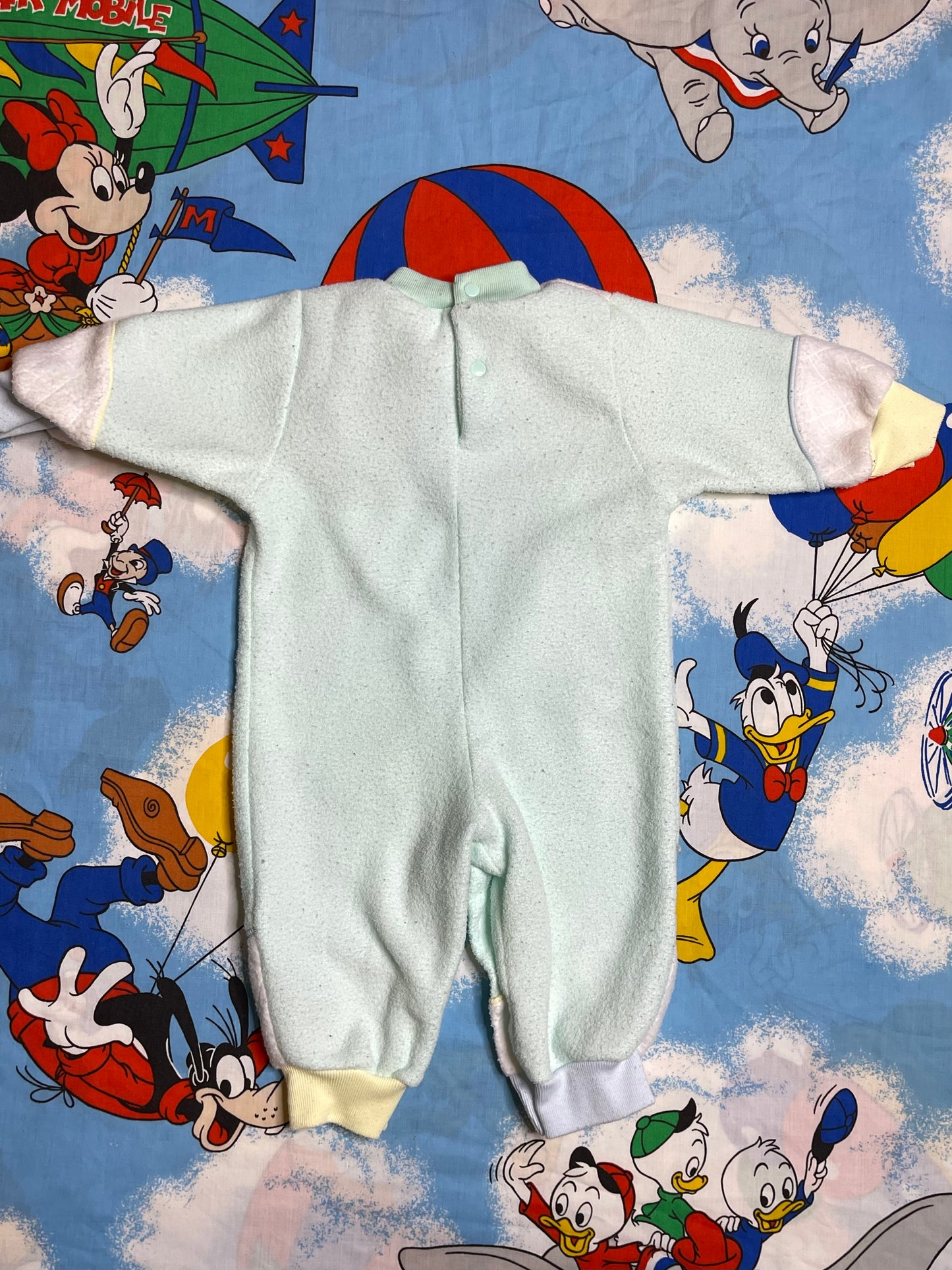 Vintage Pastel Multi-Color Fleece Toys Onesie Sz 6-9M
