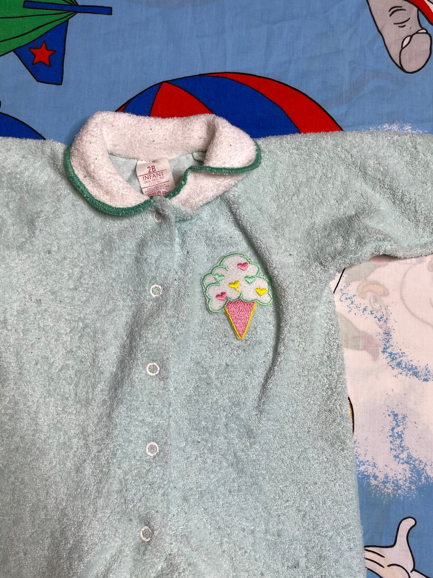 Vintage Pastel Ice Cream Terrycloth Onesie Sz 2B