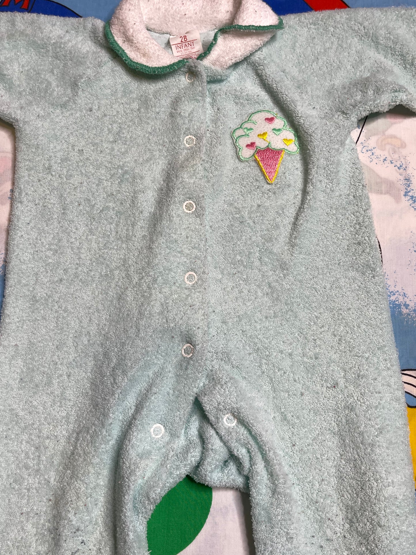 Vintage Pastel Ice Cream Terrycloth Onesie Sz 2B