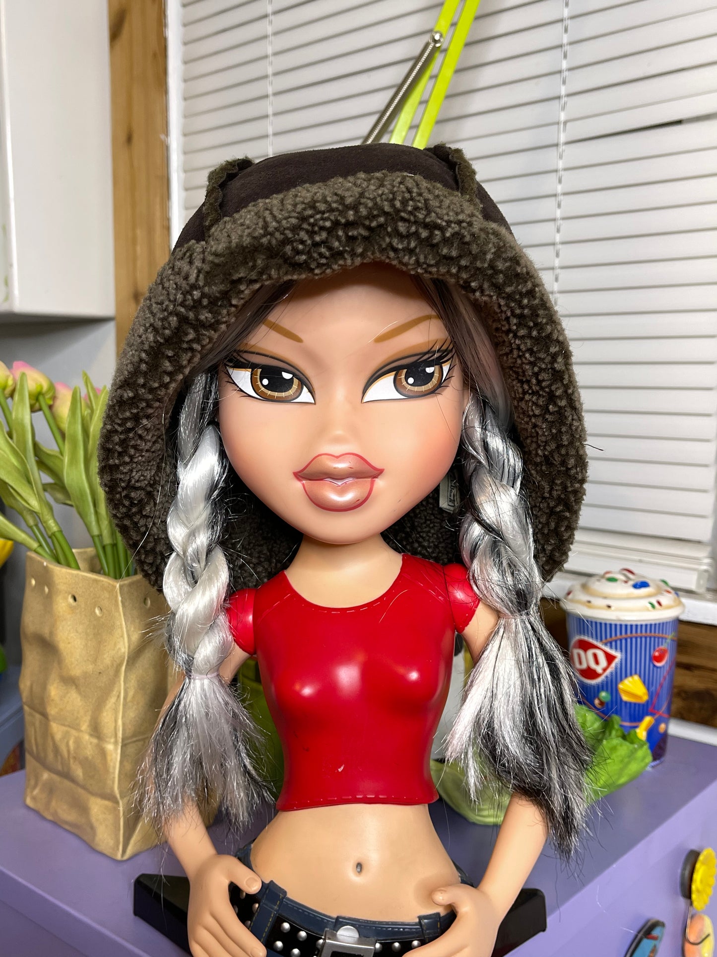 2000s L.L. Bean Brown Faux Shearling Sherpa Winter Hat Sz S/M