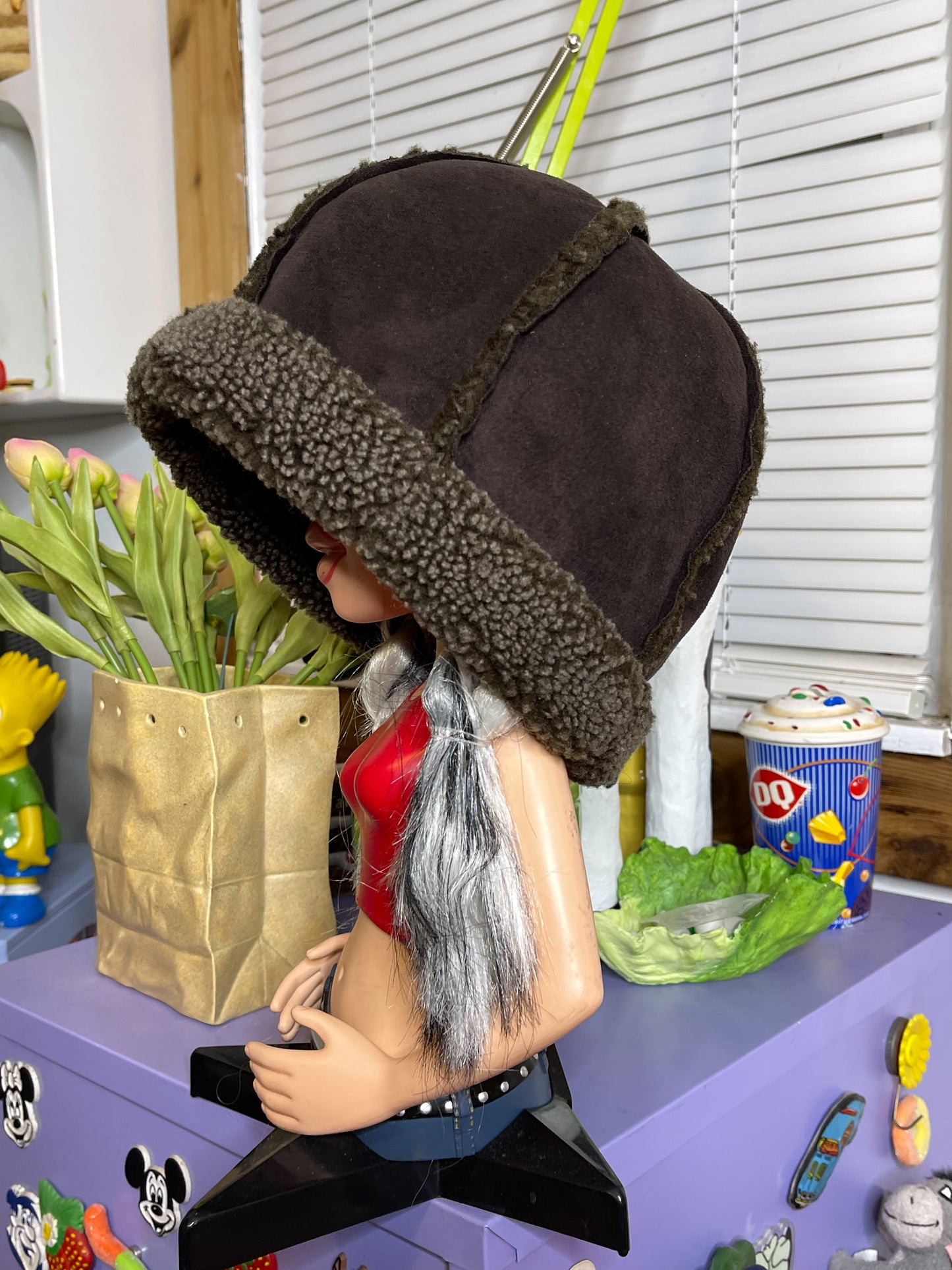 2000s L.L. Bean Brown Faux Shearling Sherpa Winter Hat Sz S/M