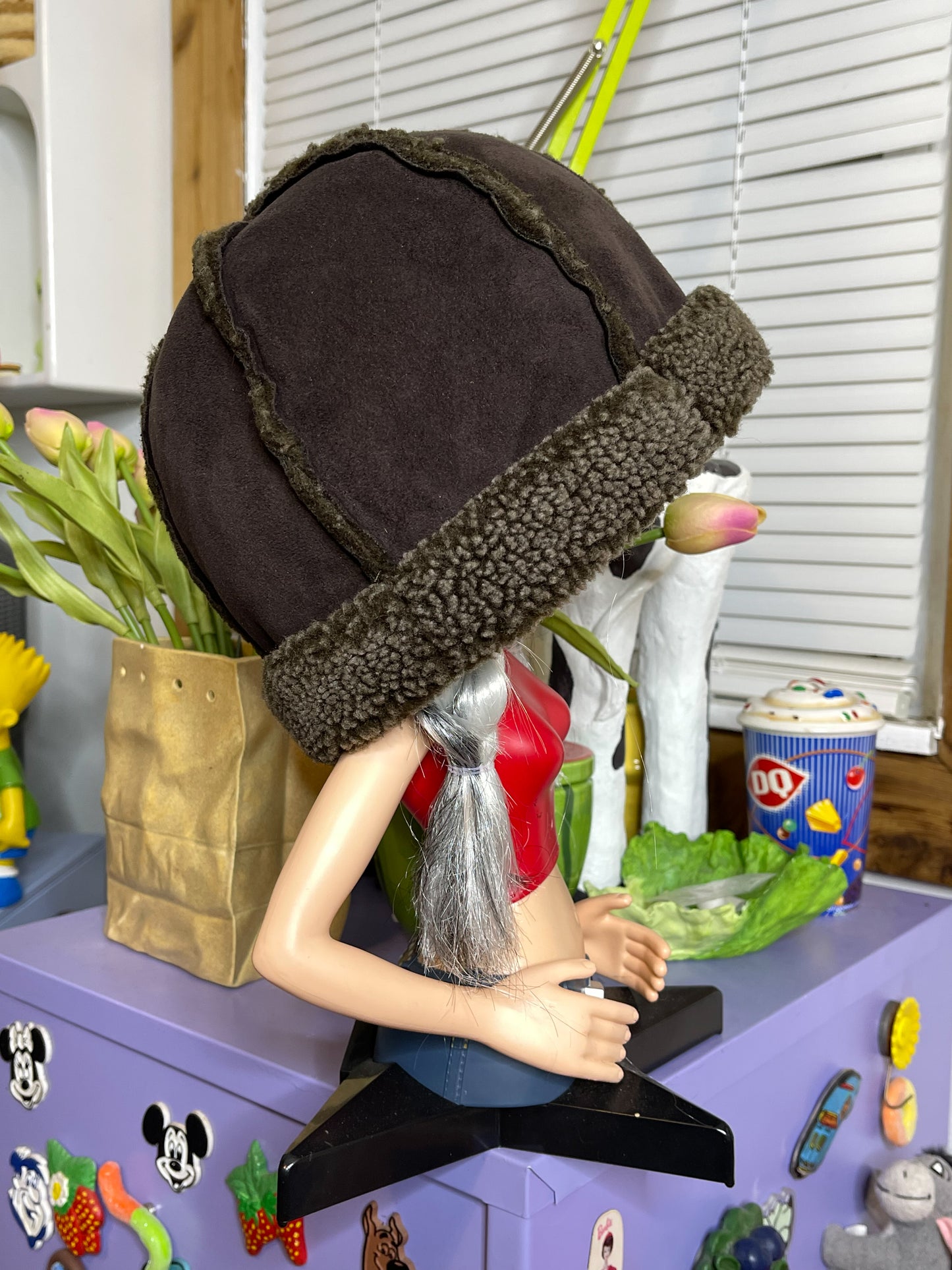 2000s L.L. Bean Brown Faux Shearling Sherpa Winter Hat Sz S/M