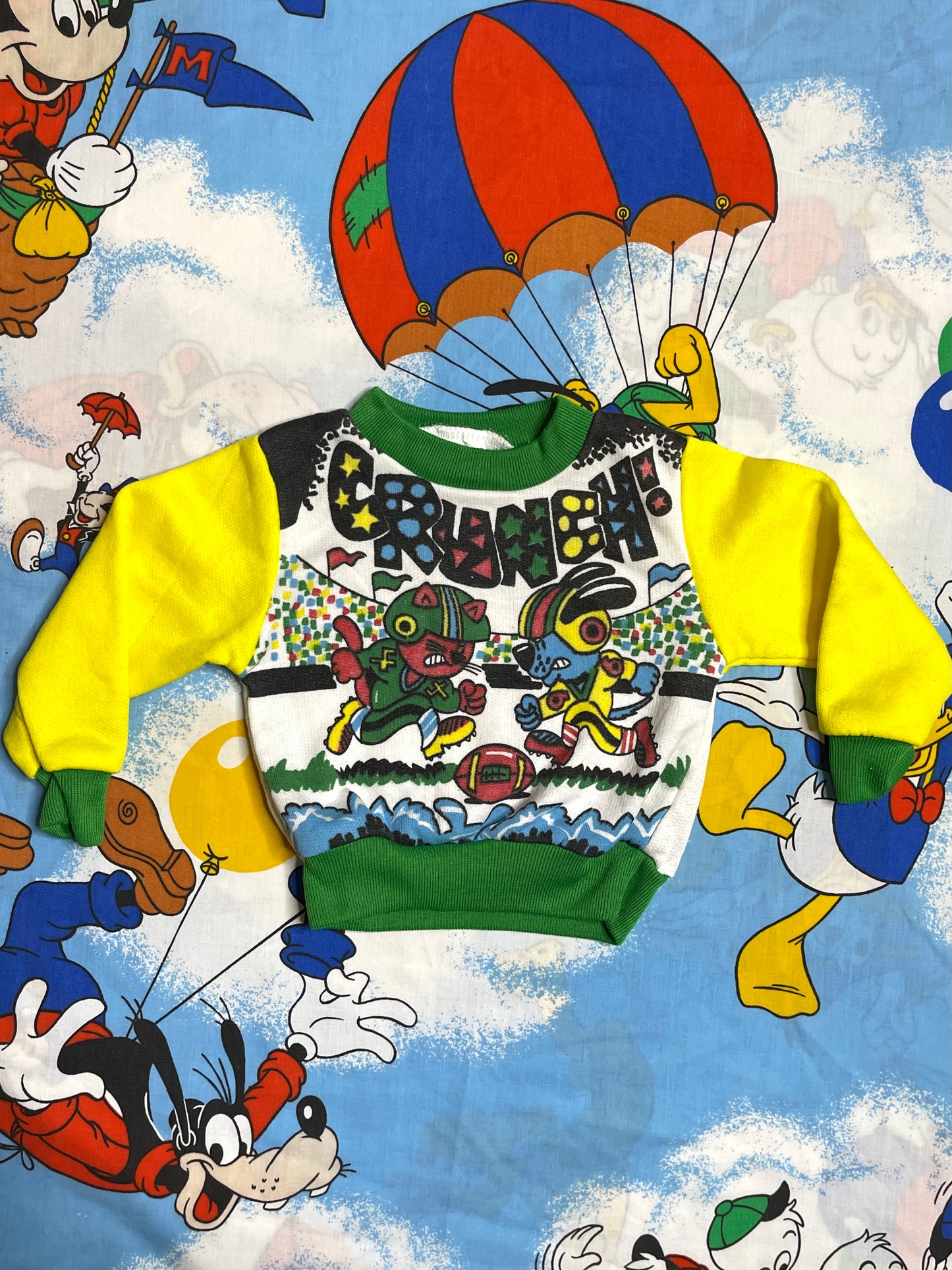 Vintage Colorful Dog Cat Football Sweater Sz 18M