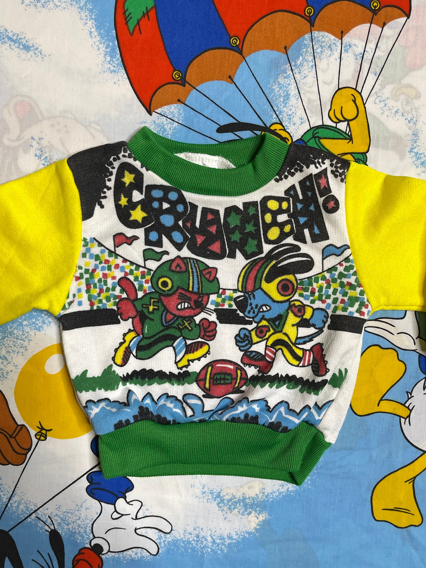 Vintage Colorful Dog Cat Football Sweater Sz 18M
