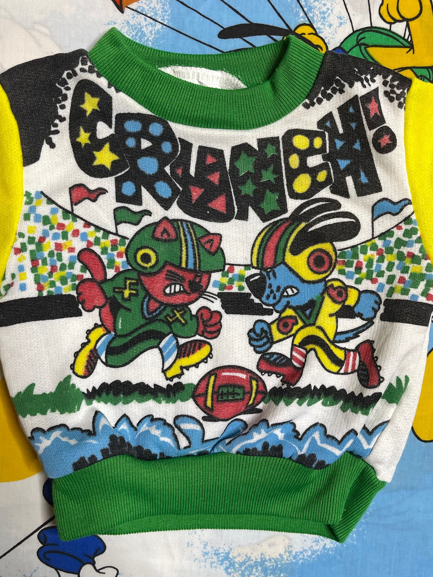 Vintage Colorful Dog Cat Football Sweater Sz 18M