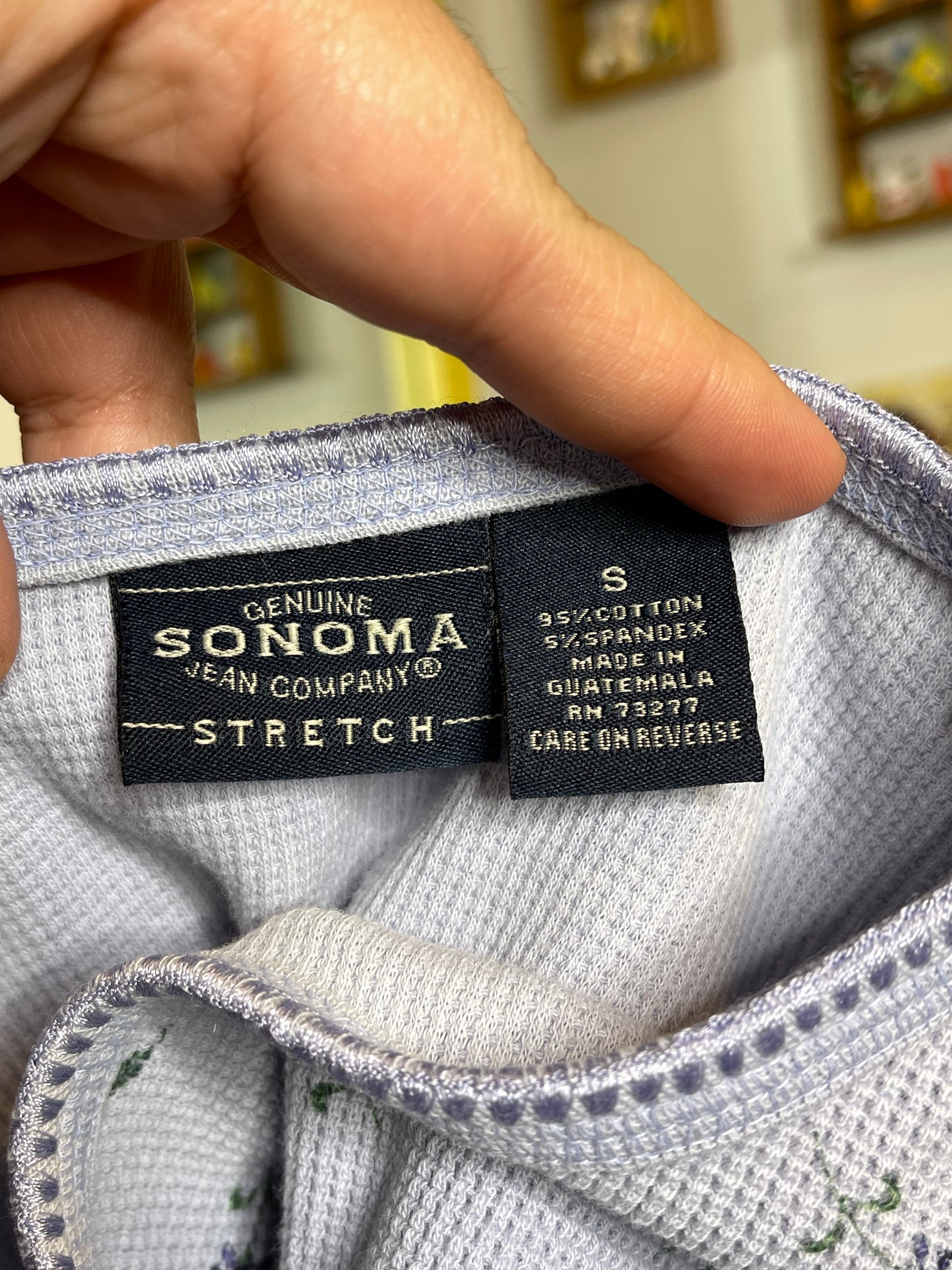 2000s Floral Lilac Waffle Knit Long Sleeve Sz S