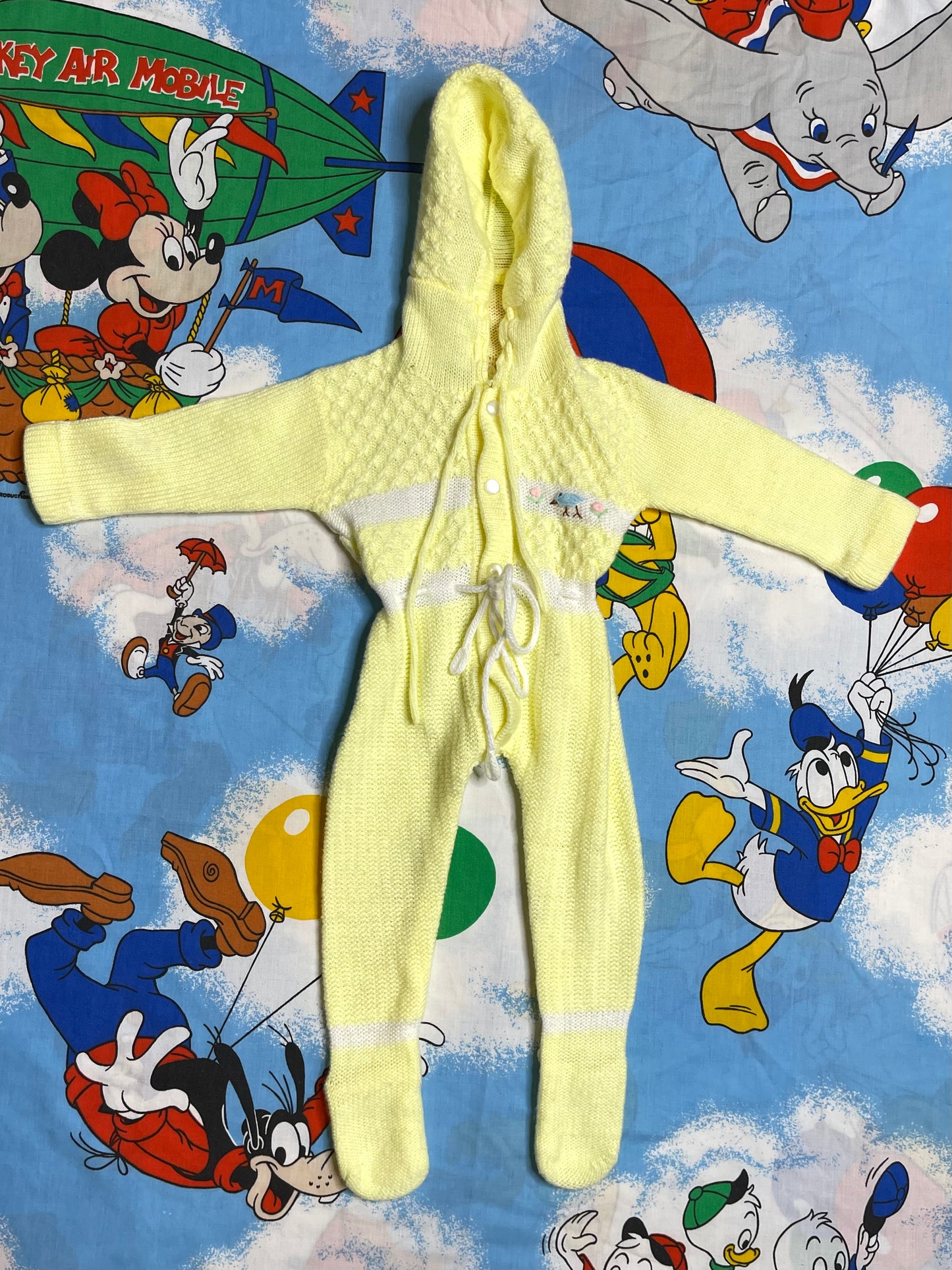 Vintage Spring Yellow Knit Baby Coveralls Sz S