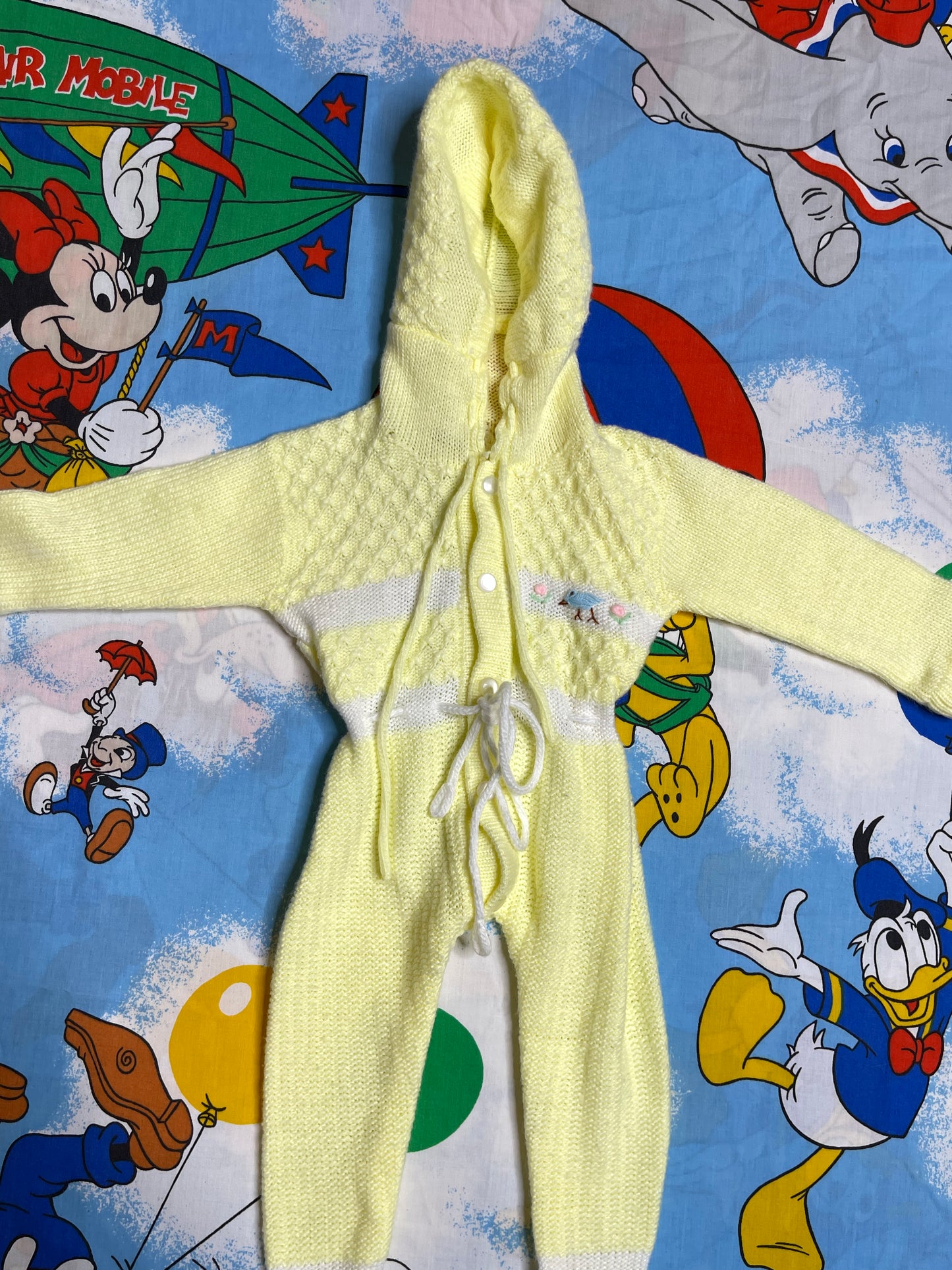 Vintage Spring Yellow Knit Baby Coveralls Sz S
