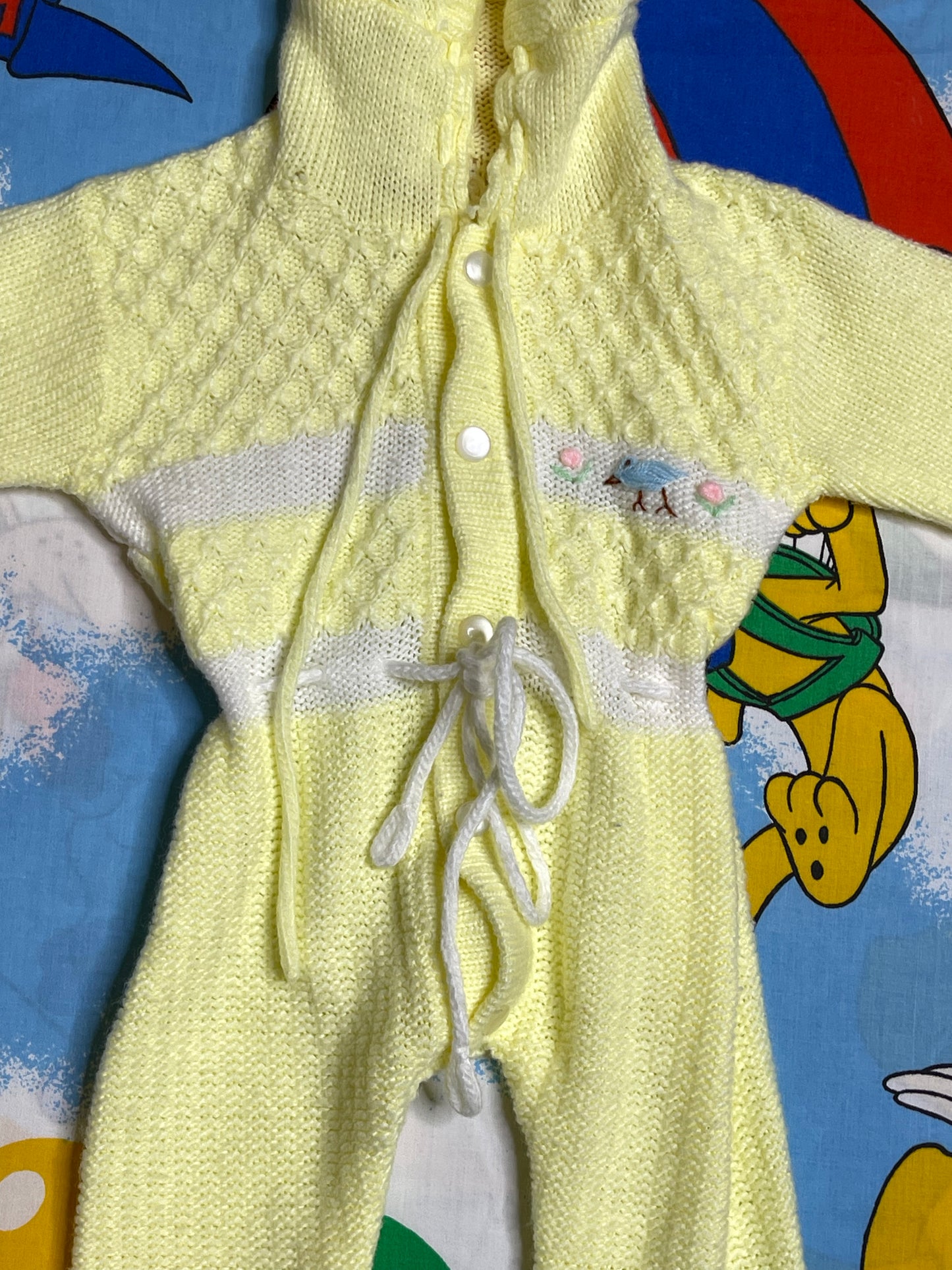 Vintage Spring Yellow Knit Baby Coveralls Sz S