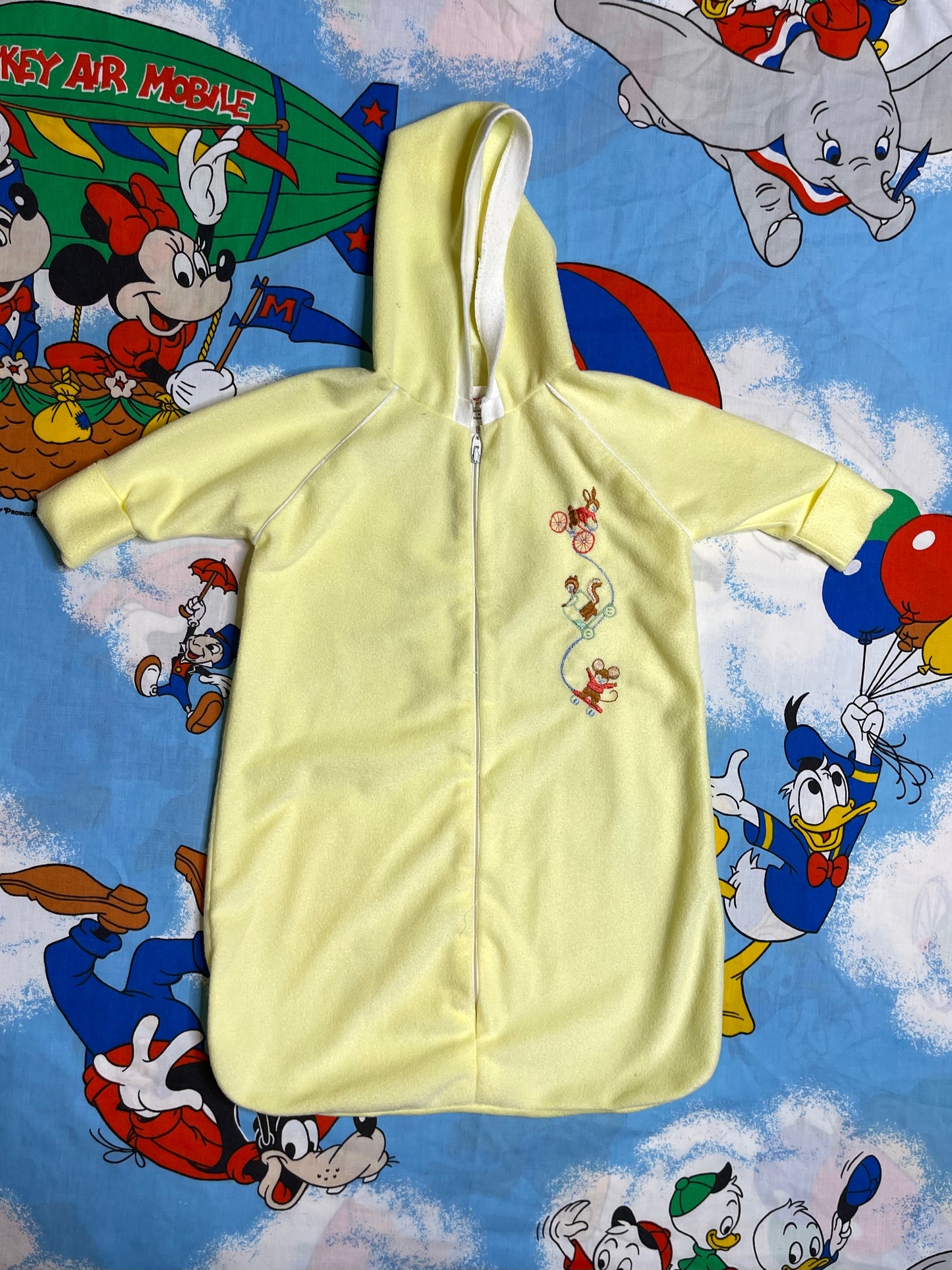 Vintage Sears Animal Embroidered Yellow Sleep Sack Sz NB