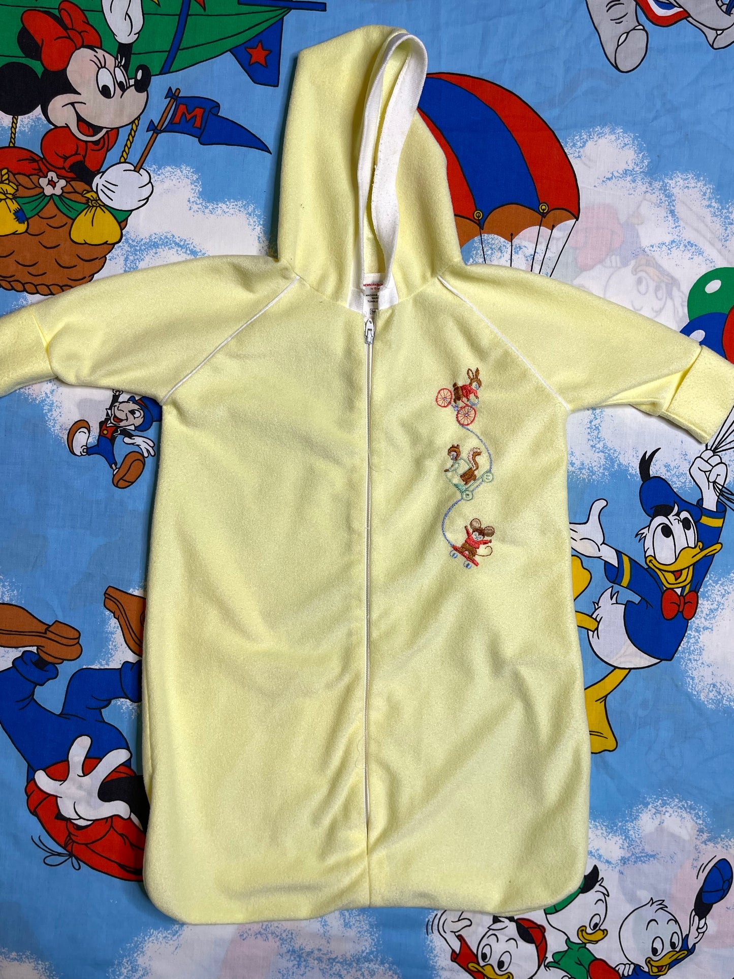 Vintage Sears Animal Embroidered Yellow Sleep Sack Sz NB