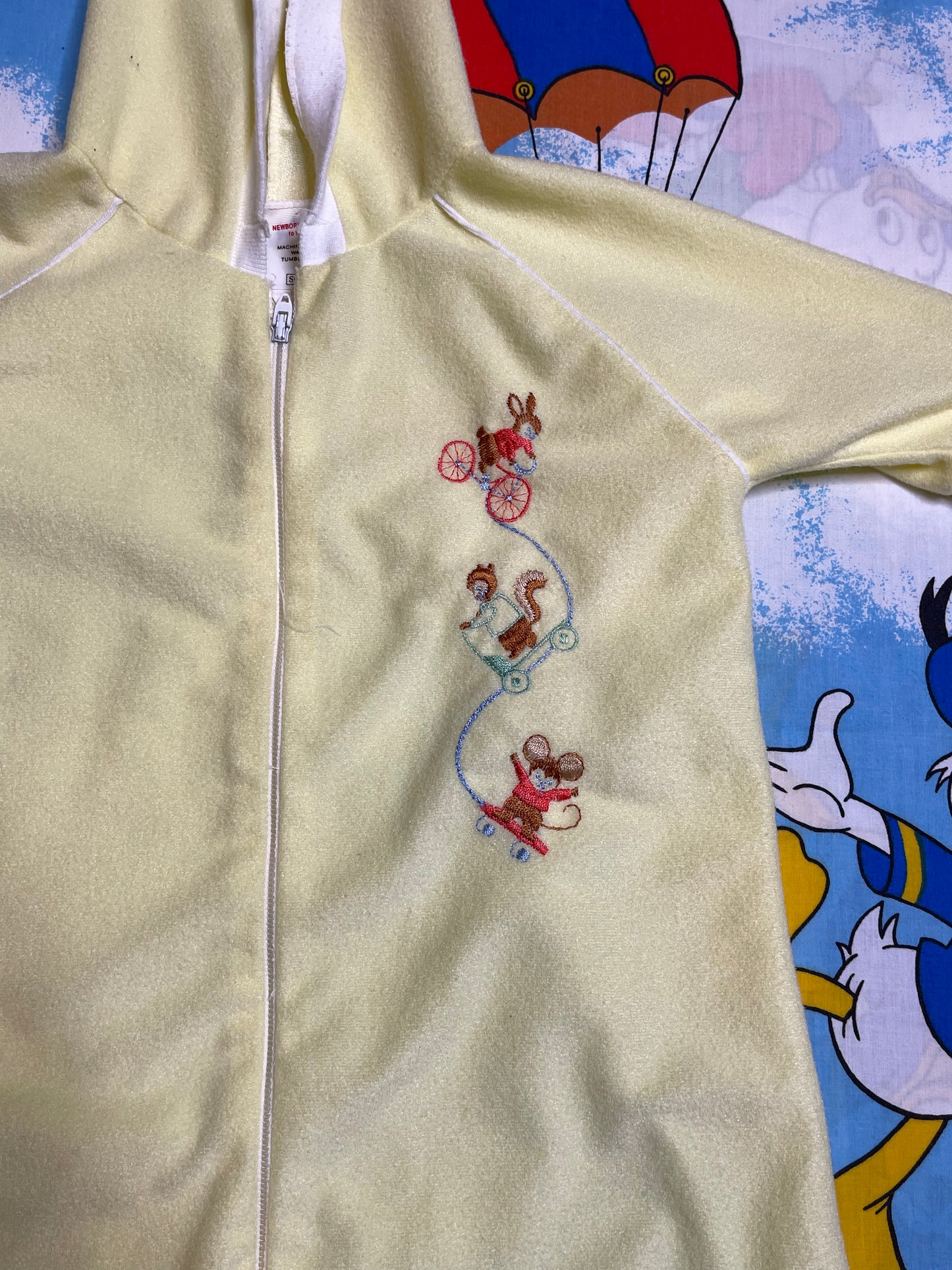 Vintage Sears Animal Embroidered Yellow Sleep Sack Sz NB