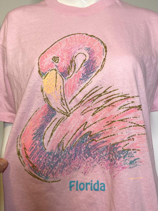 Vintage 90s Pink Florida Flamingo Tee Sz L