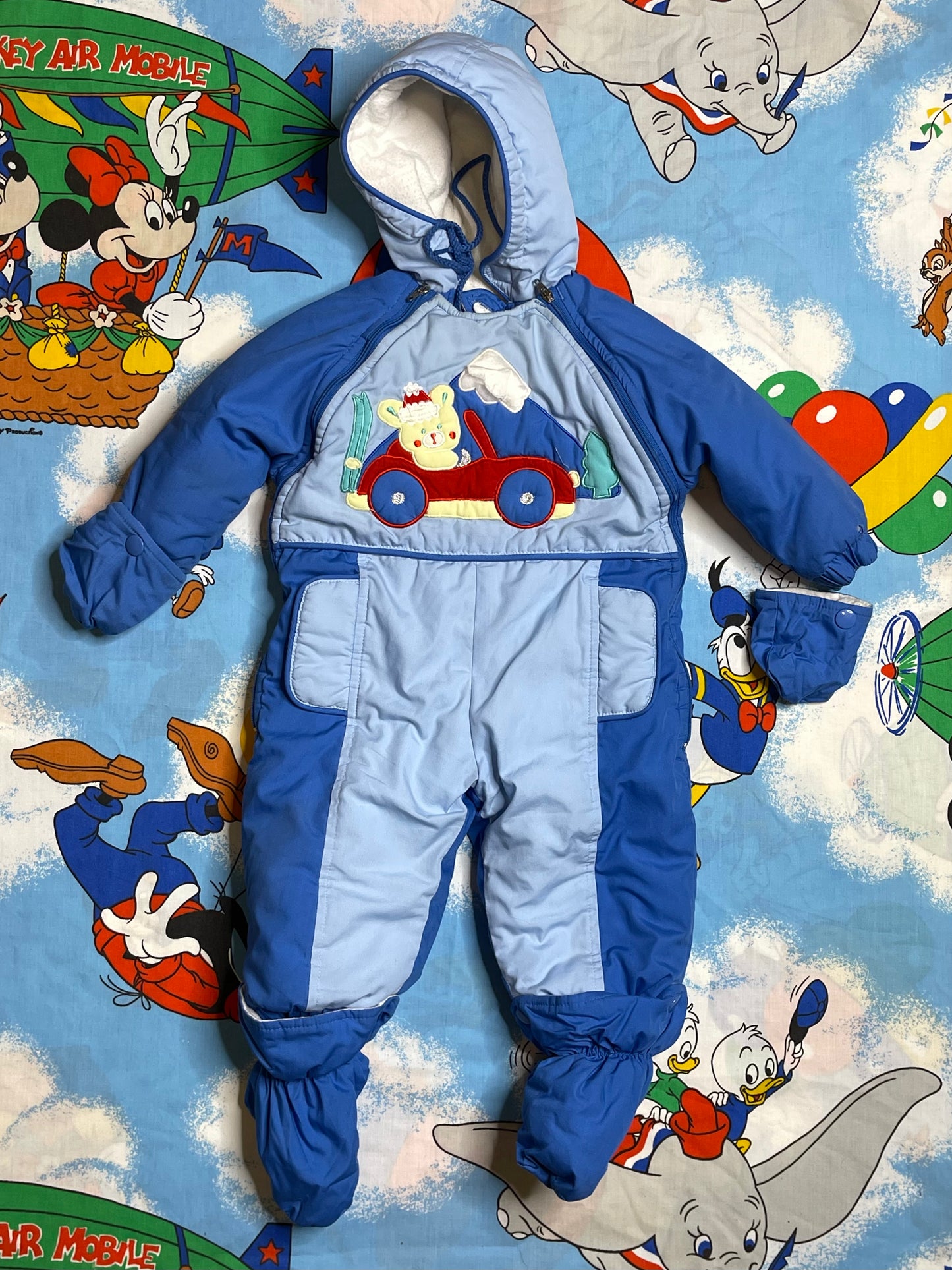 Vintage Colorful Blue Bear One Piece Snowsuit Sz 12M