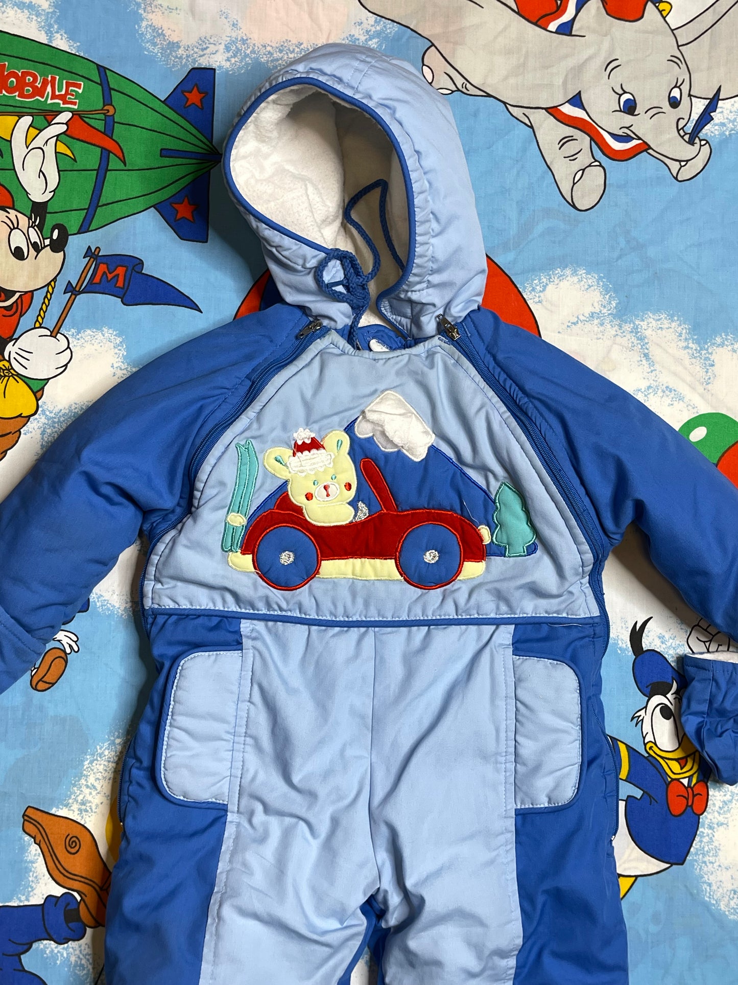 Vintage Colorful Blue Bear One Piece Snowsuit Sz 12M