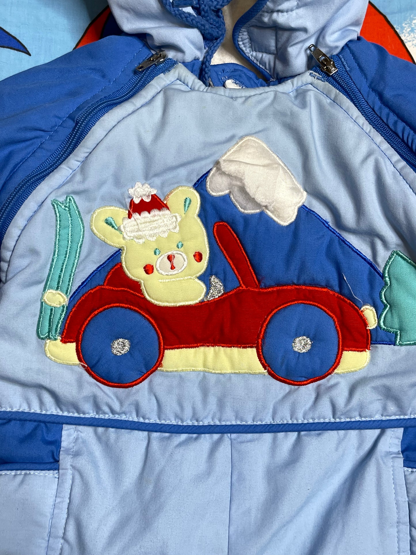 Vintage Colorful Blue Bear One Piece Snowsuit Sz 12M