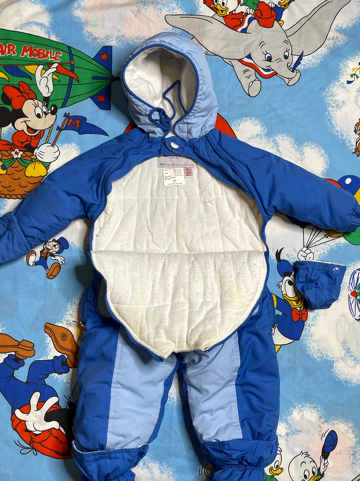 Vintage Colorful Blue Bear One Piece Snowsuit Sz 12M