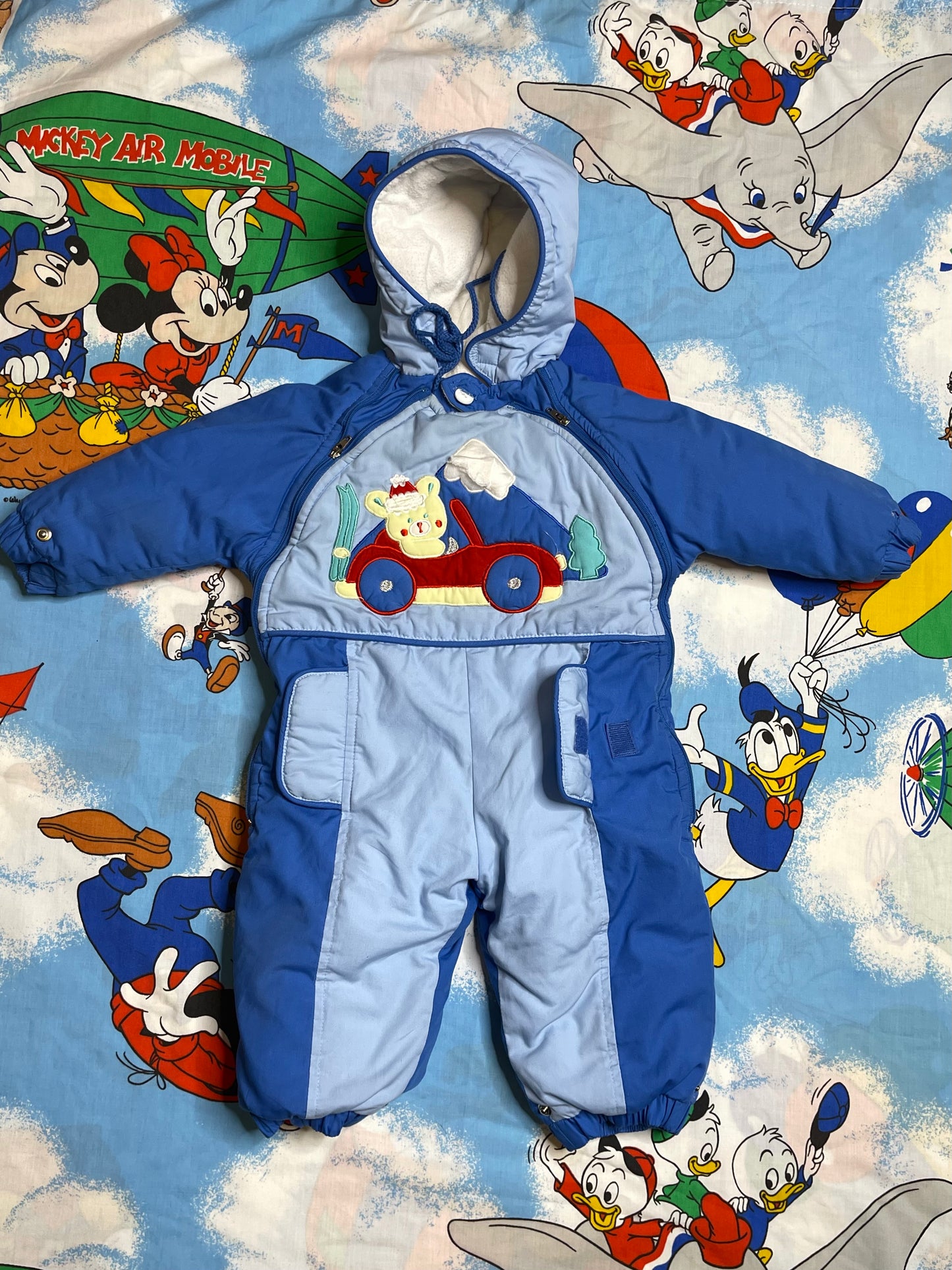 Vintage Colorful Blue Bear One Piece Snowsuit Sz 12M
