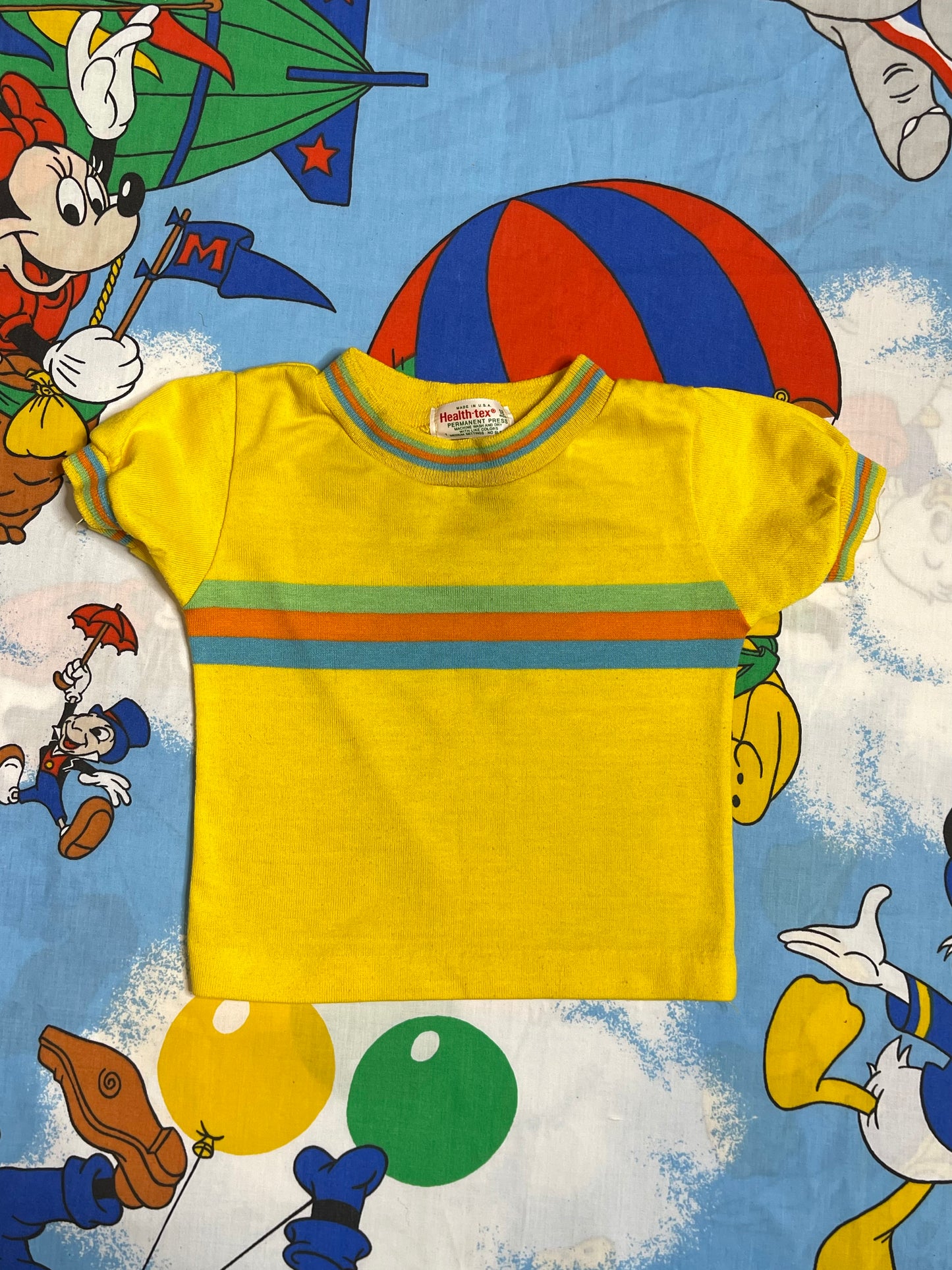 Vintage Yellow Striped Multi-Color Ringer Tee Sz 18M