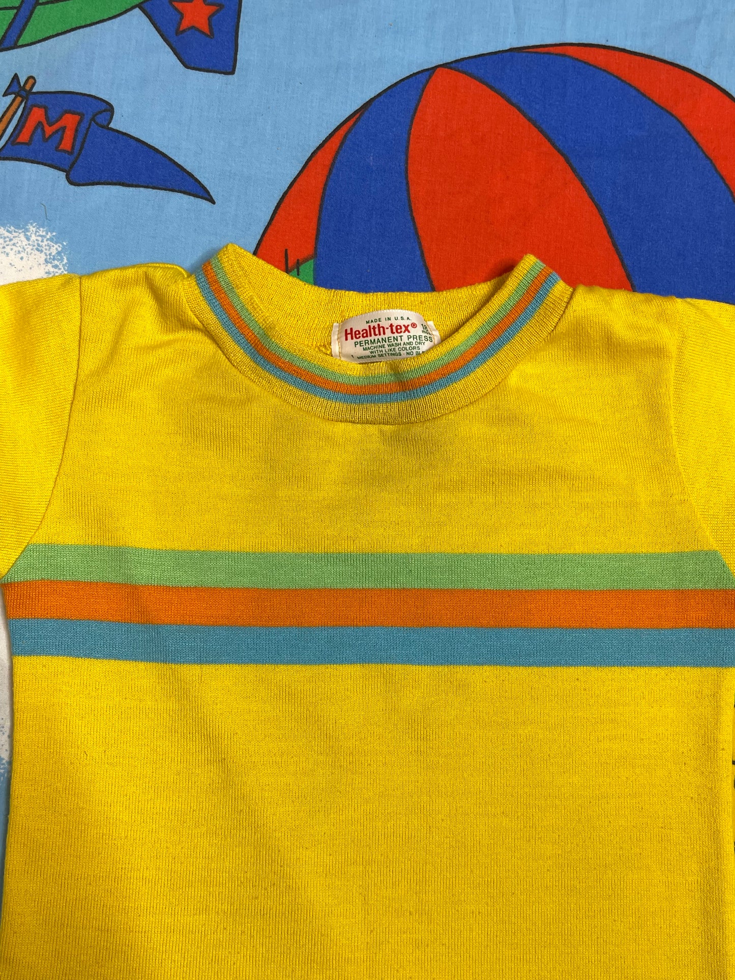 Vintage Yellow Striped Multi-Color Ringer Tee Sz 18M