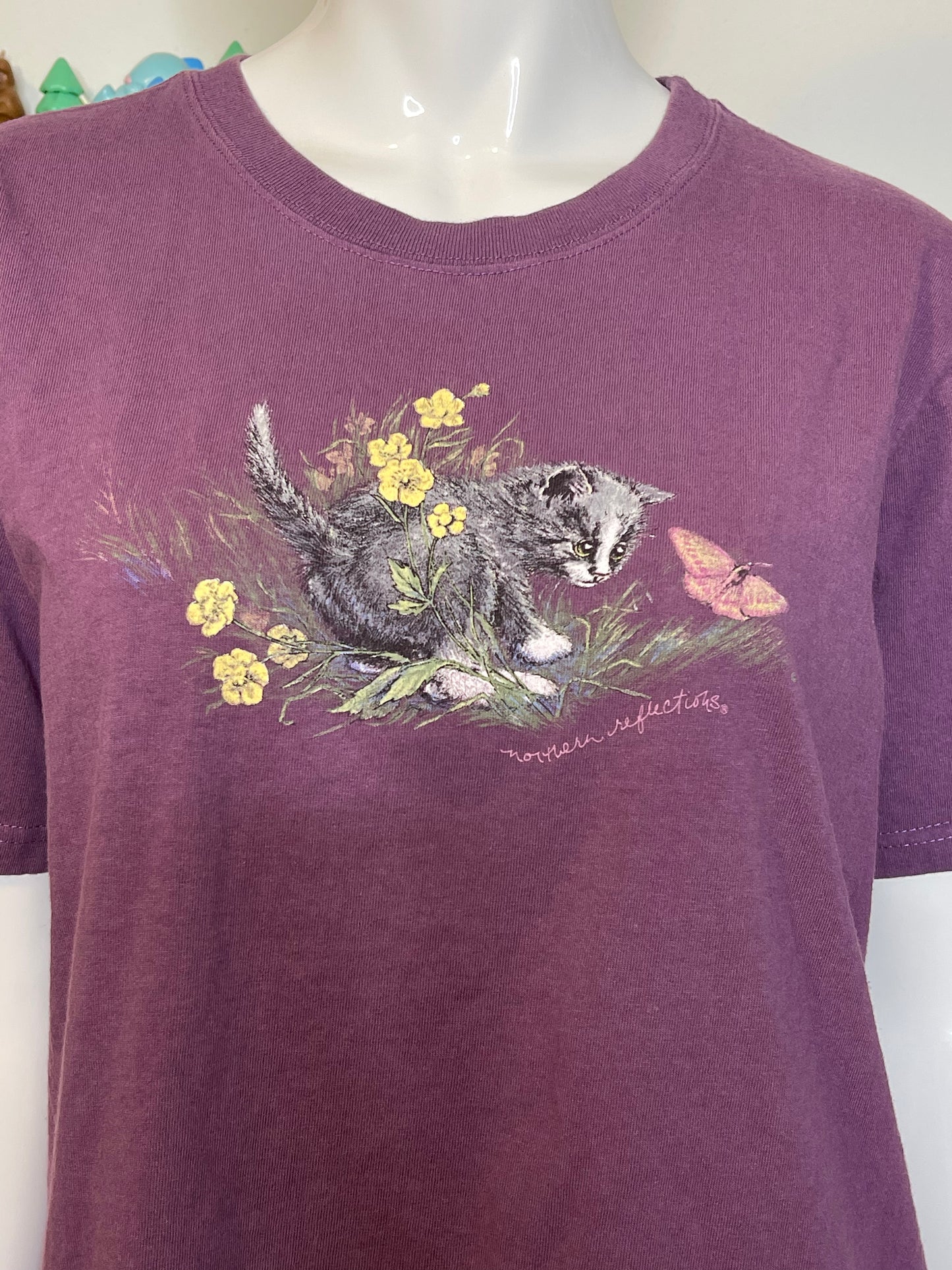 2000s Purple Spring Kitten Graphic Tee Sz M